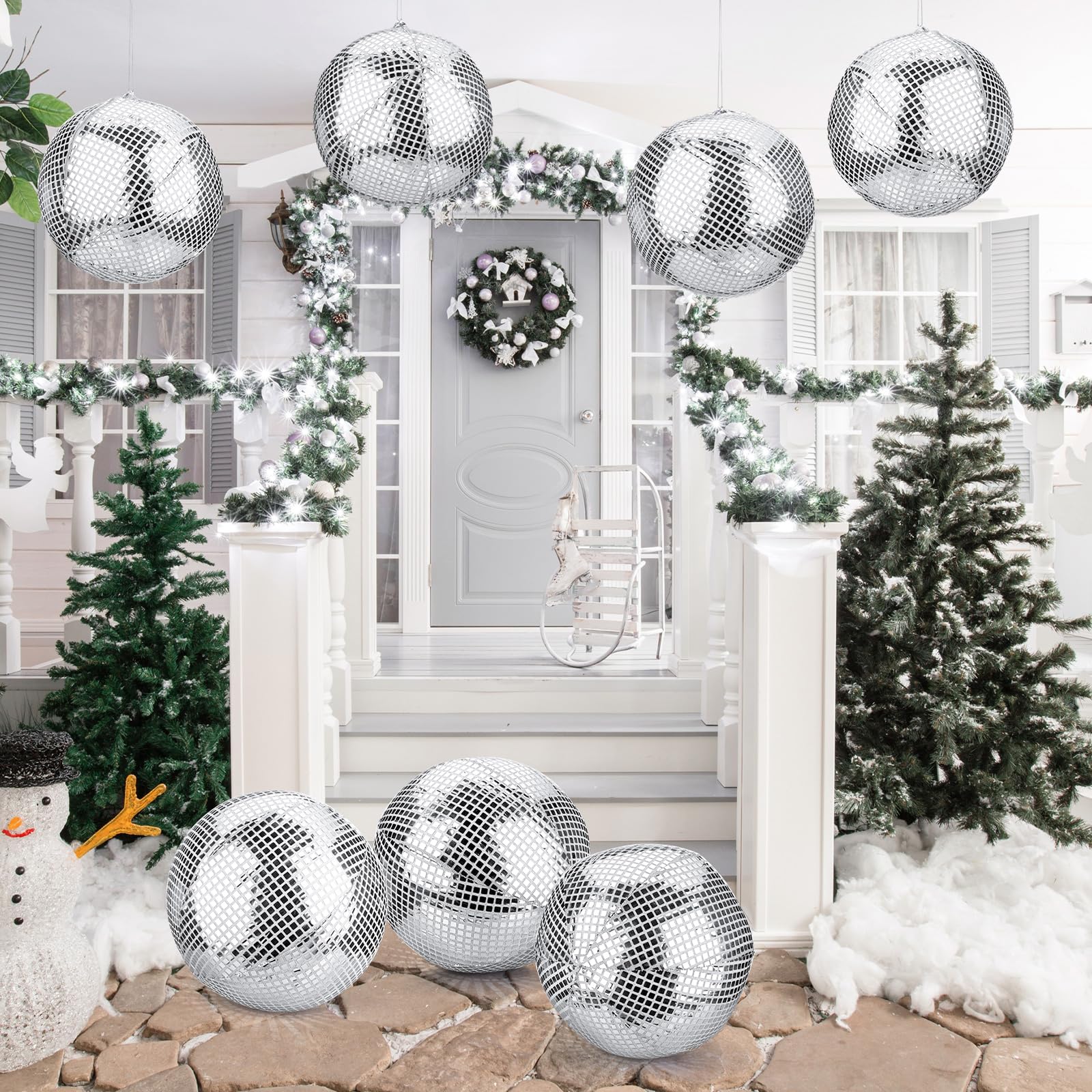 HyDren 4 Set Inflatable Disco Ball with Cover Foldable Hanging Mirror Disco Ornaments for Christmas Wedding Birthday Baby Shower
