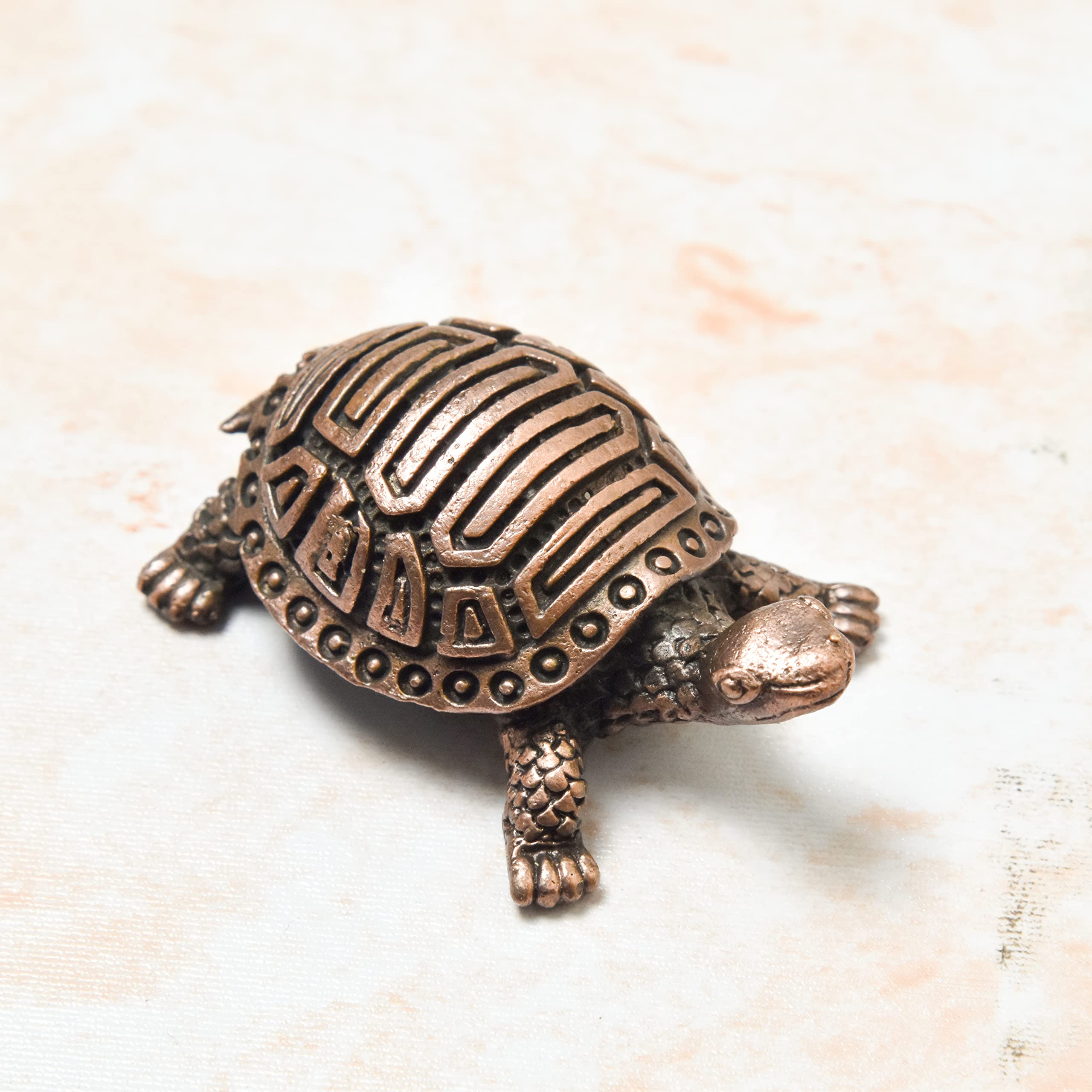 Copper Idols India Handmade Copper Kurma Tortoise With Plate | 0.6 Inch | Patina Antique Finish