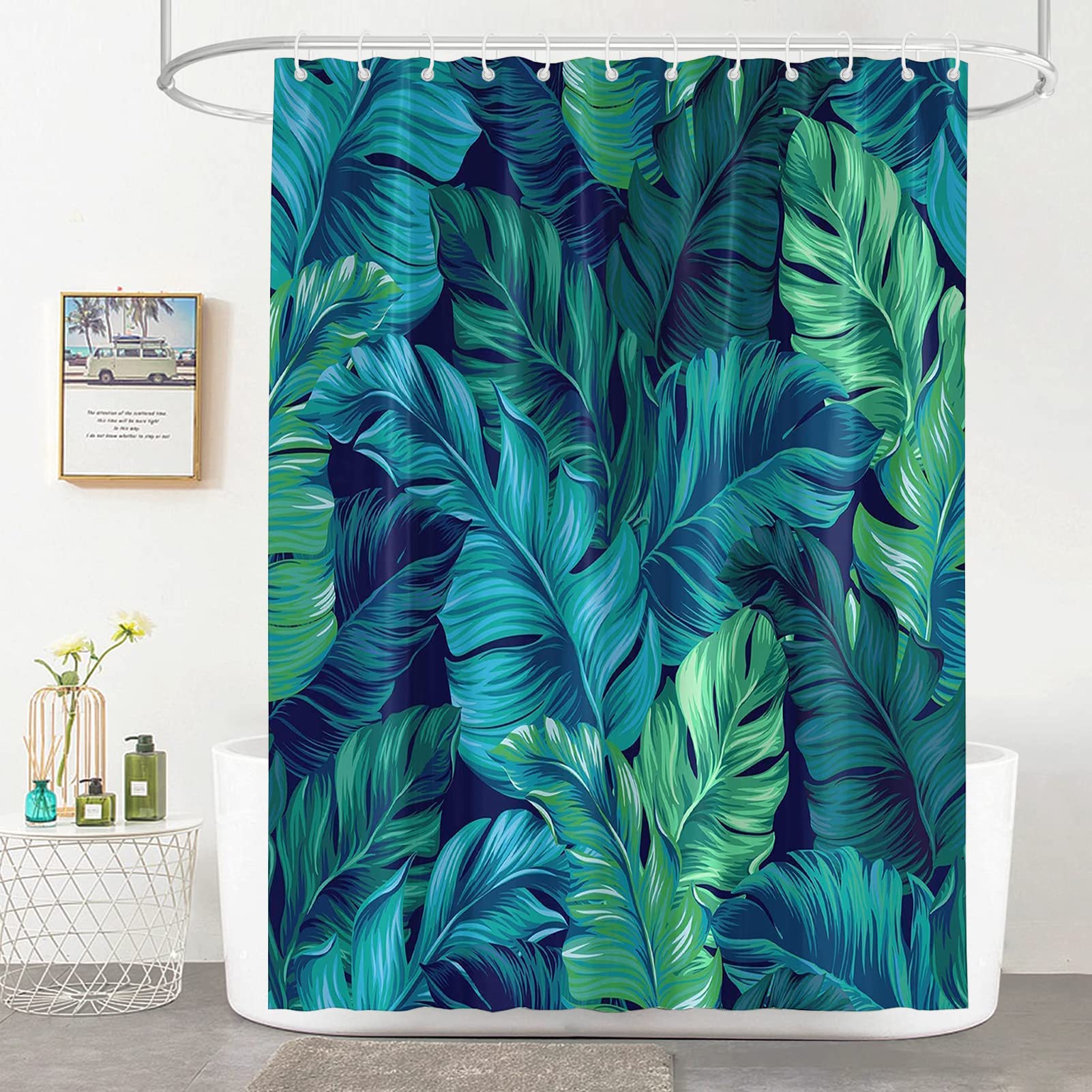 Alalal Tropical Shower Curtain Palm Leaf Green Shower Curtain For Bathroom, Banana Leaf Shower Curtain Plant Jungle Shower Curta