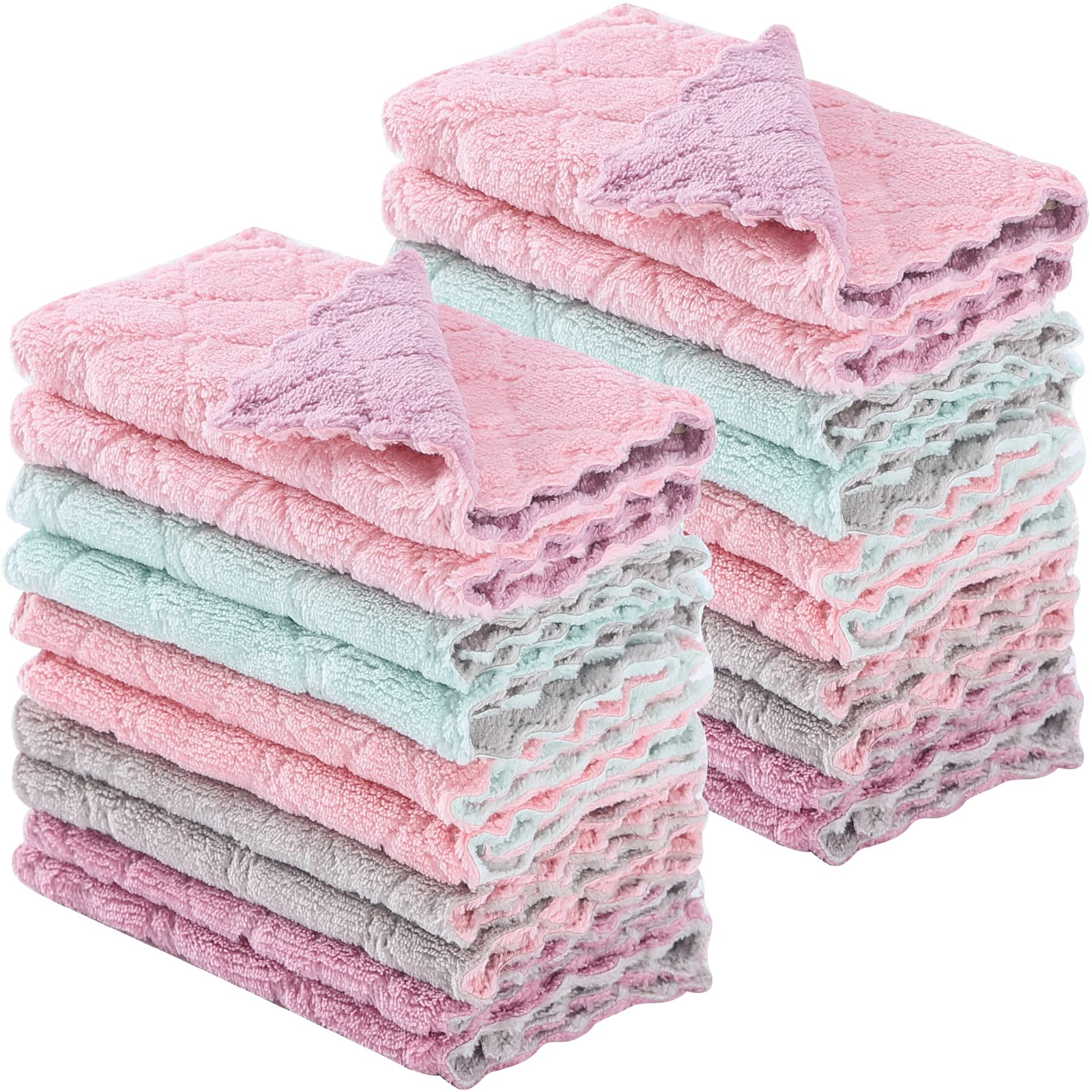 Gadiedie 20 Pack Kitchen Dish Cloths Dish Towels,Super Absorbent Coral Fleece Cloth,Premium Cleaning Cloth,Nonstick Oil Washable