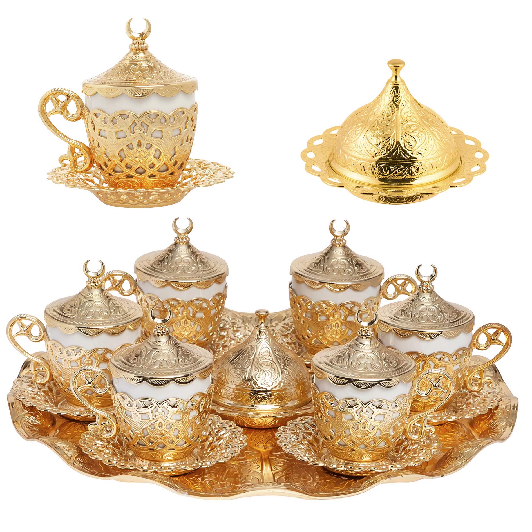 Alisveristime 27 Pc Turkish Greek Arabic Coffee Espresso Cup Saucer Set (Gelincik) (Gold)