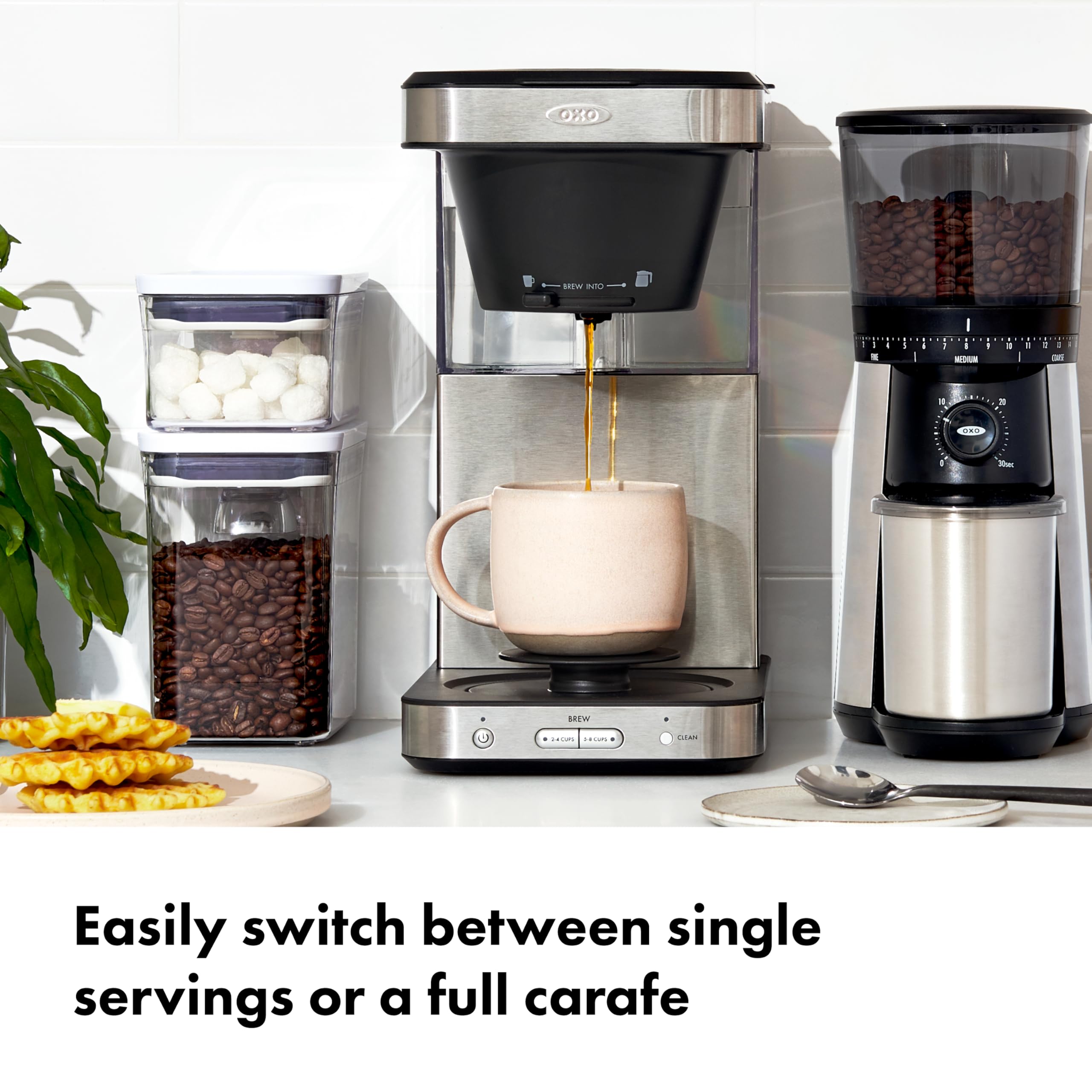 OXO Brew 8-Cup Coffee Maker, Thermal Stainless Steel, Single-Serve & Carafe, Black, Model 8718800