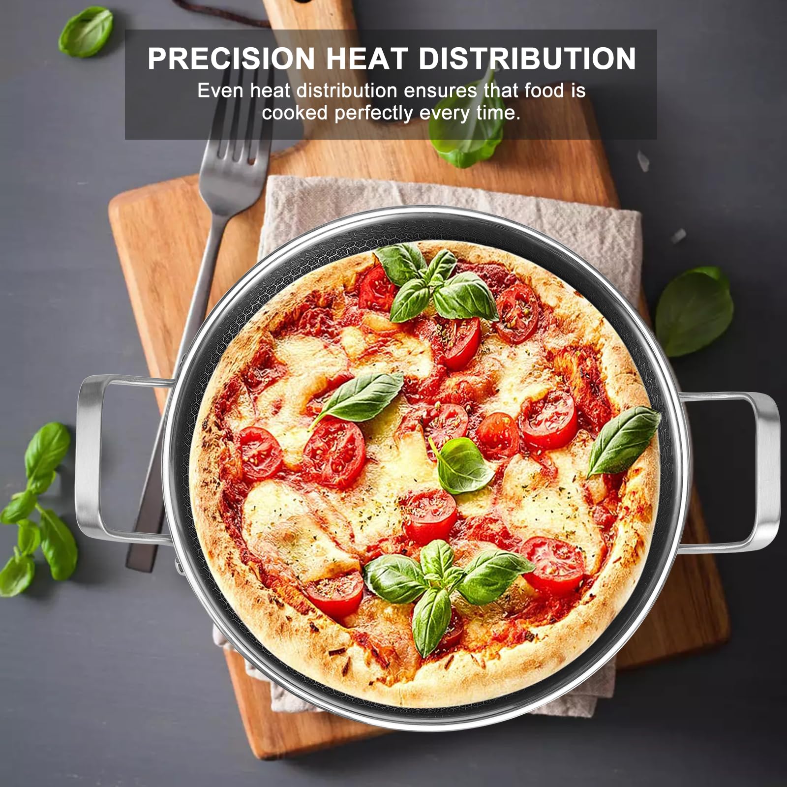 Vegoran Stainless Steel Pan With Cooking Lid,13 Inch Non Stick Frying Pans, Pfoa Free, Dishwasher And Oven Safe Cooking Fry Pans