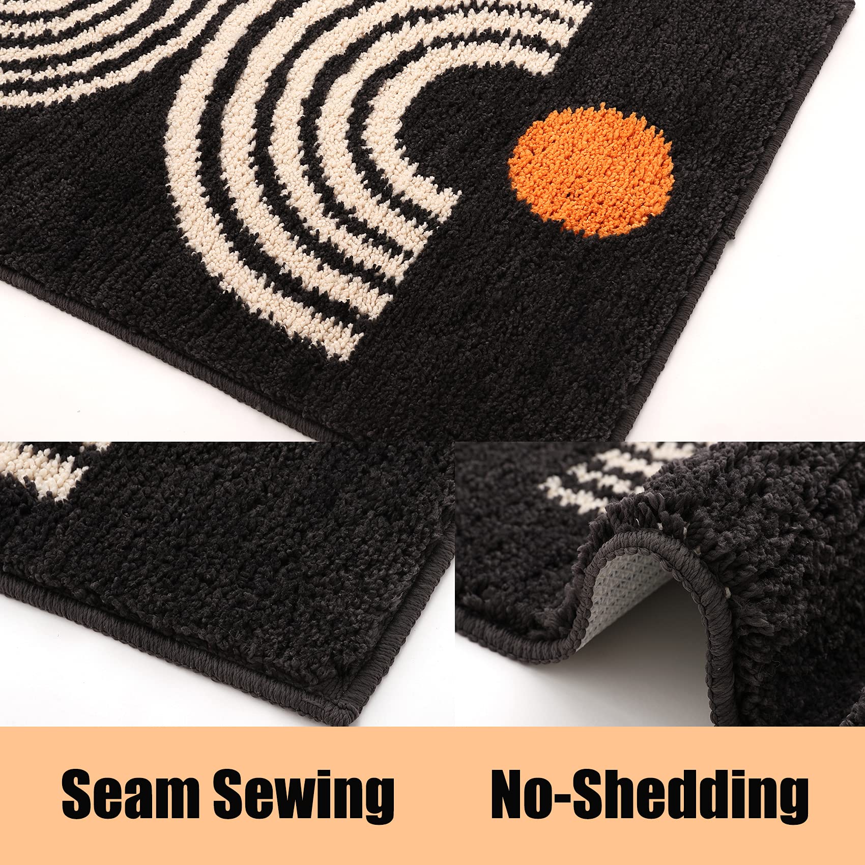 Dbjoy Boho Bathroom Rugs Non-Slip Abstract Bath Rugs Microfiber Cute Mat Black Washable For Tube/Washbasin/Toilet (Black-Music,