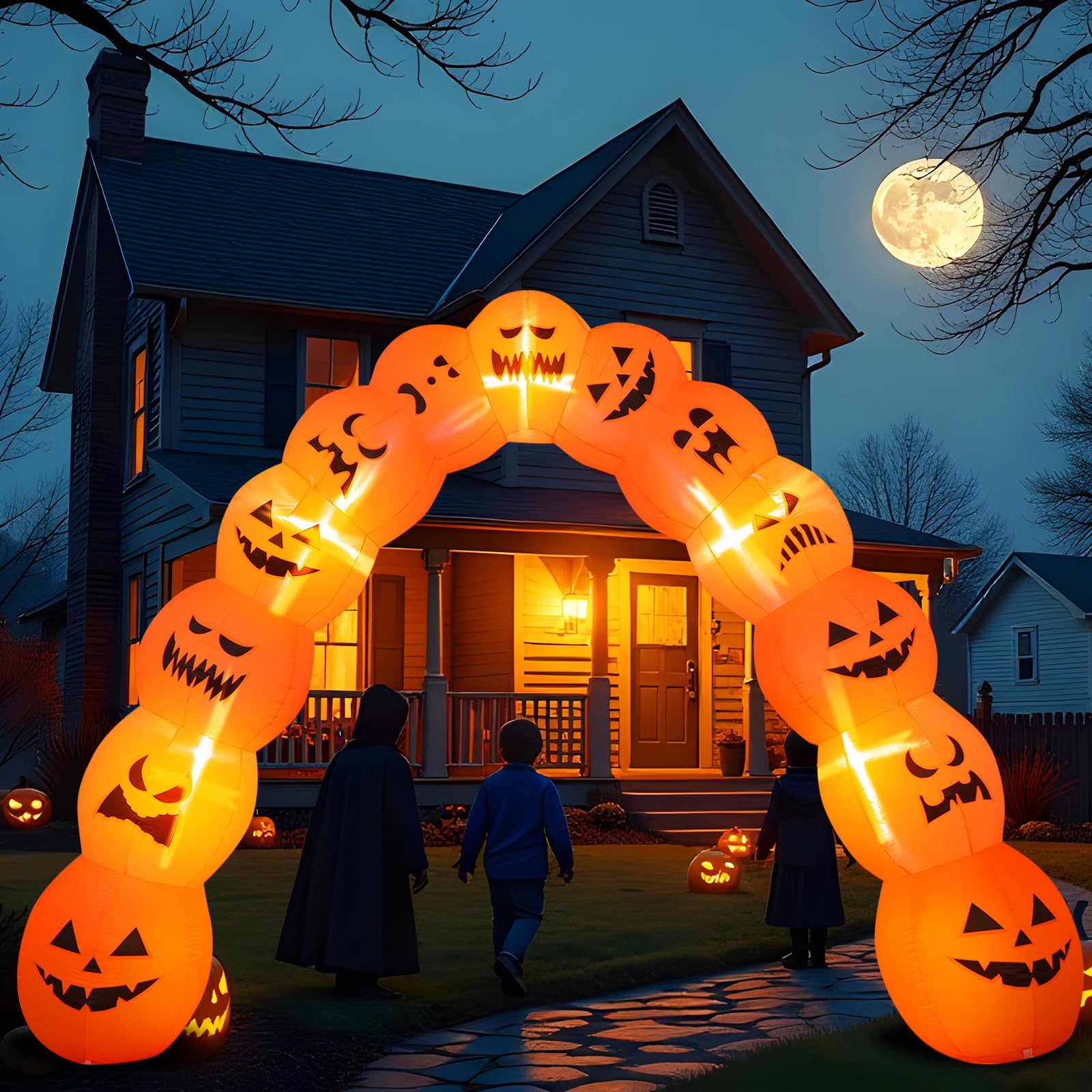 Soulchen 10 ft Giant Halloween Inflatable Jack O Pumpkin Archway Decoration LED Light up Giant Blow up Pumpkin Arch for Hallowee
