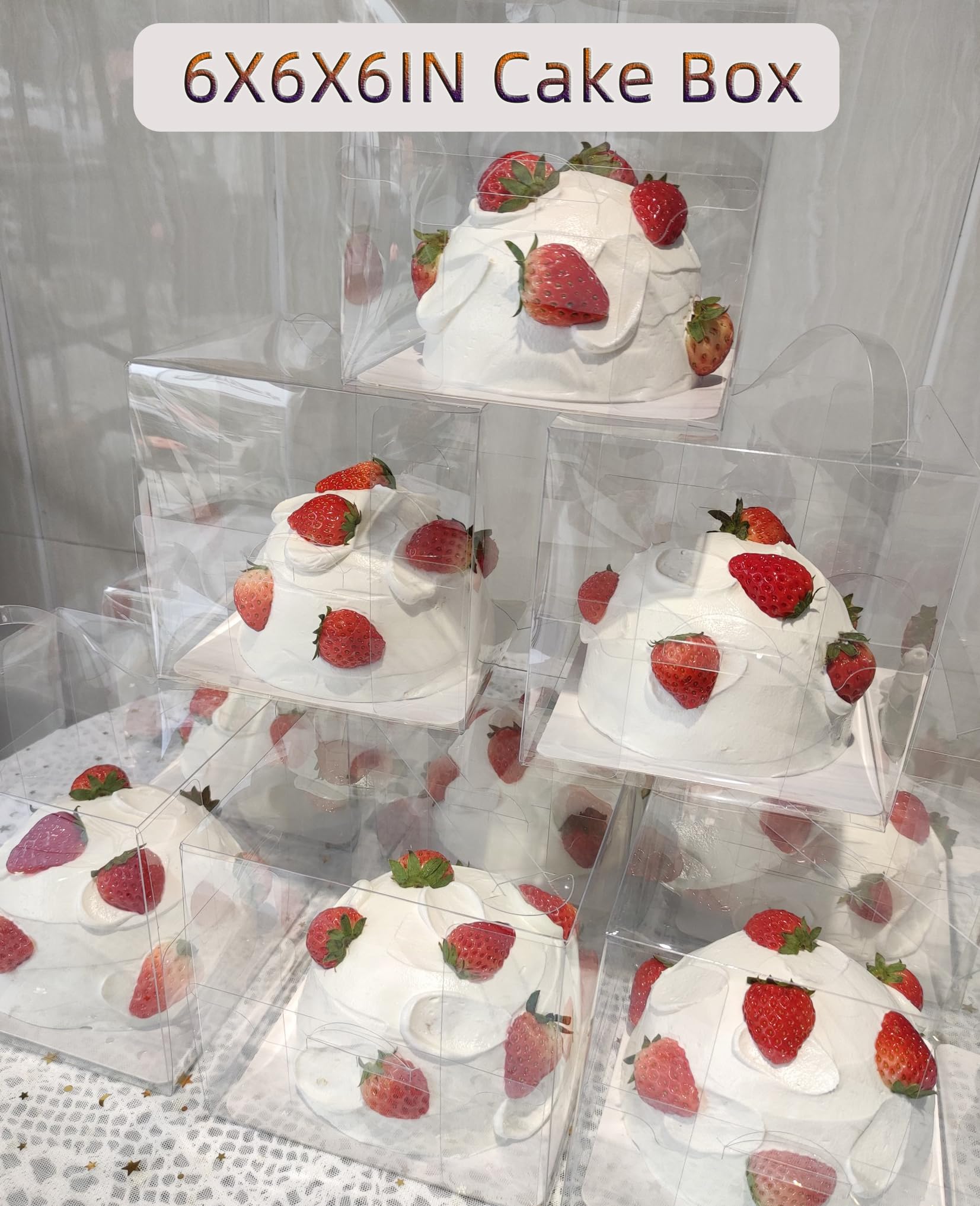 Hzzycaxli 6x6x6Inch Transparent Bakery Boxes with Handles,20Pcs 5inch 6inch Clear Cake Box,Mini Cake Boxes,Clear gift boxes for