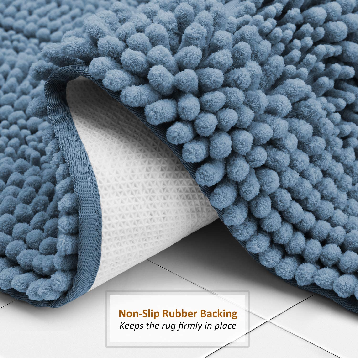 Clara Clark Chenille Bathroom Rugs, Ultra Soft Plush Shaggy Bath Mats For Bathroom, Machine Washable Non Slip Backing Rubber Bat