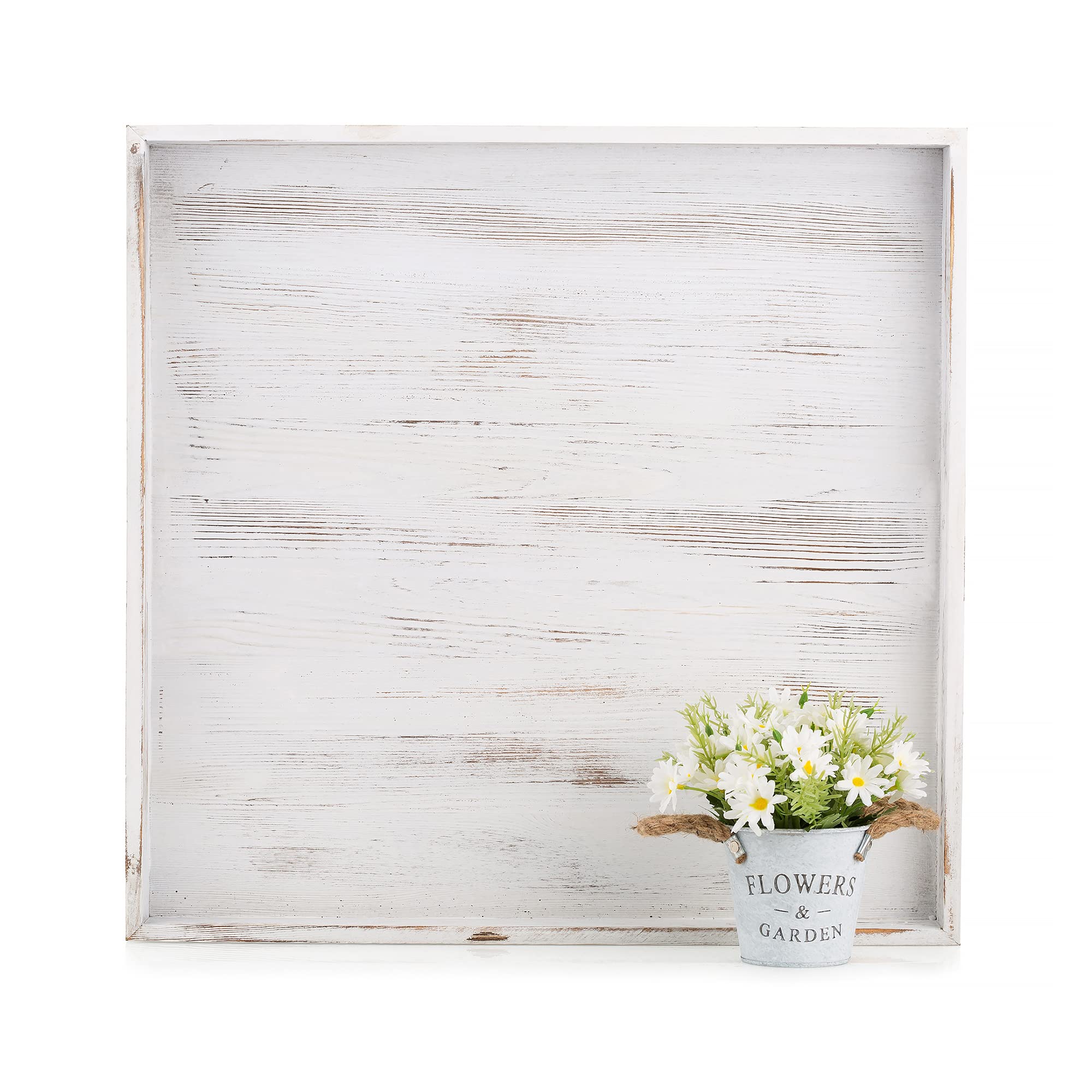 Hanobe Square Large Ottoman Tray: Extra Large Serving Tray With Handles Rustic Wood Whitewash Decorative Coffee Table Trays Farm