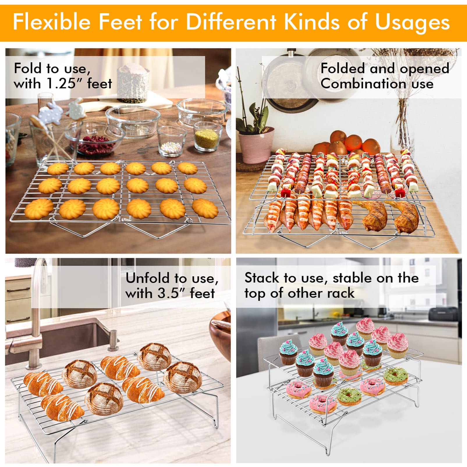 Teamfar Cooling Rack, 15   X10    Stainless Steel Wire Rack Forbaking Roasting Cooling, Non-Toxic & Heavy Duty, Stackable & Flex