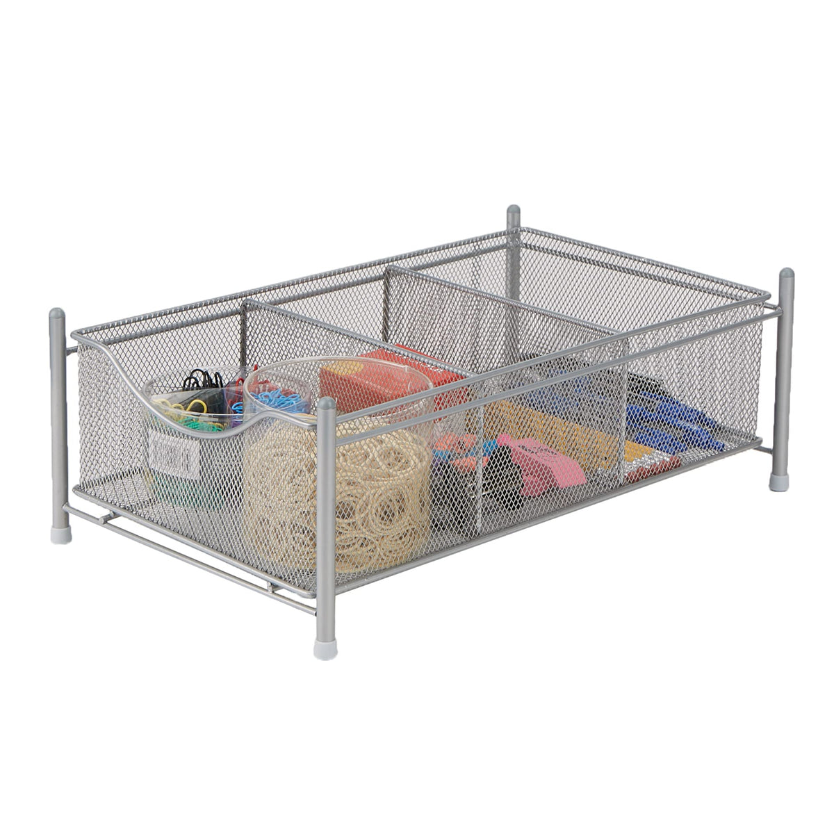 Mind Reader Accessory Organizer, Supply Storage, Makeup, Crafts, Office, Kitchen, Metal Mesh, 15.5''L X 9.38''W X 5.4''H, Silver