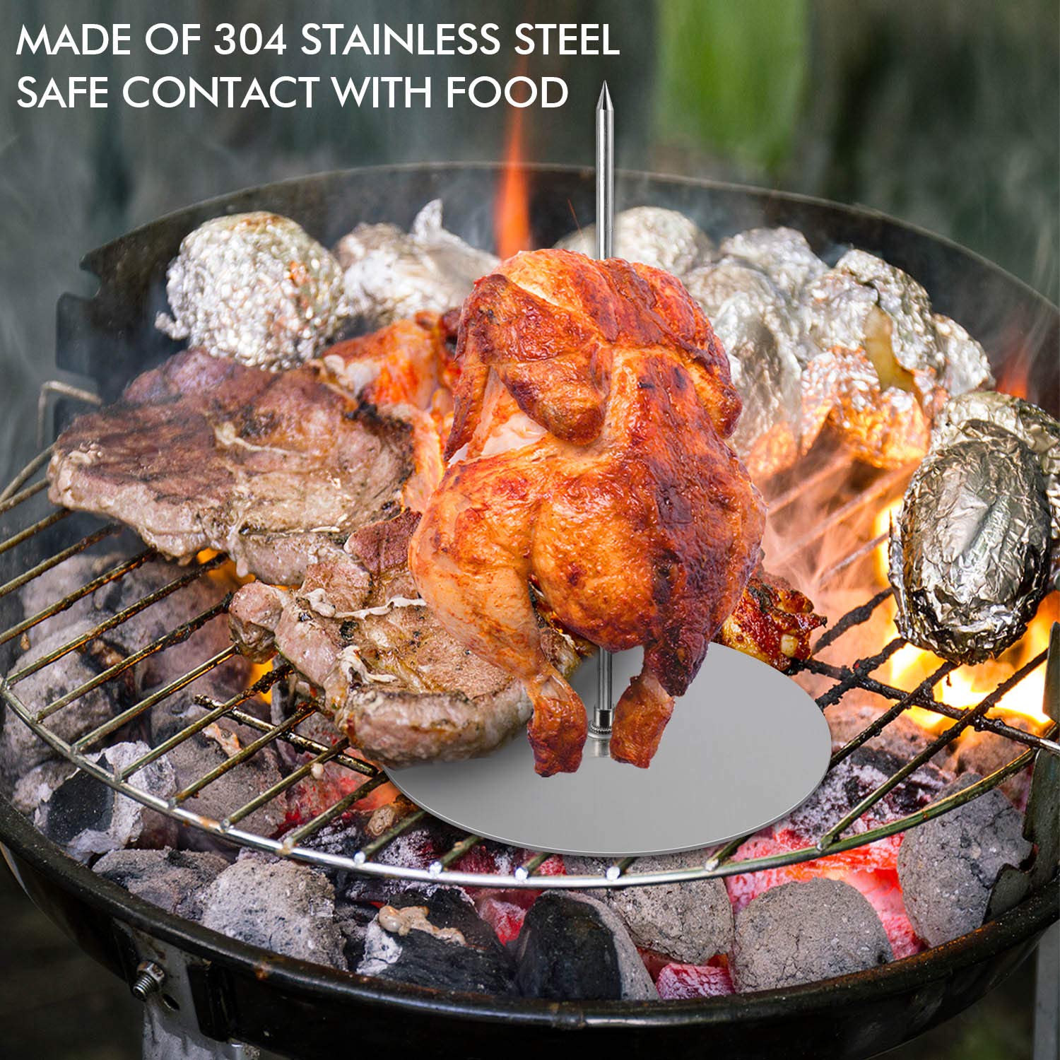 Vertical Skewer Grill - Stainless Removable Vertical Brazilian Barbecue Grilling Rack Meat Spit - Perfect For Steak, Whole Chick