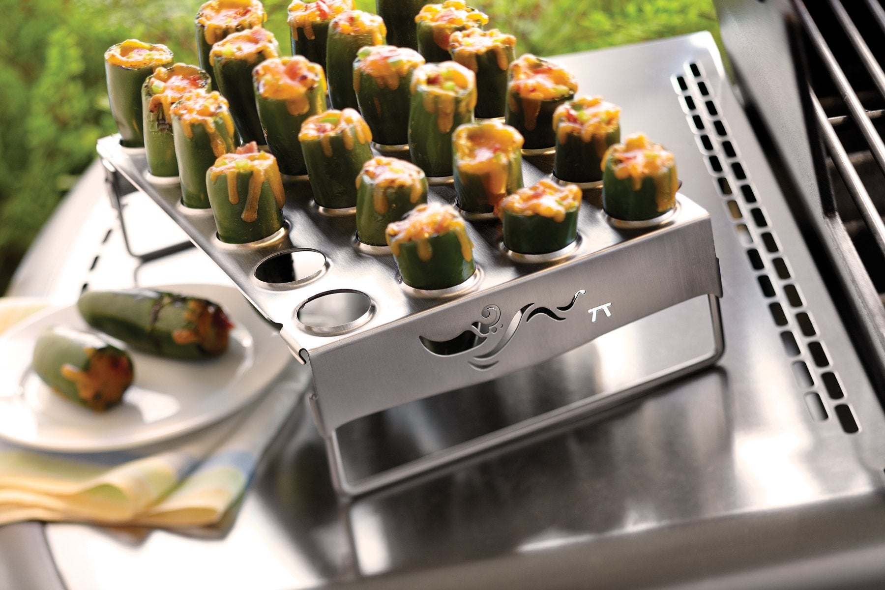 Outset Qs83 Chicken Leg And Jalapeo Roaster With Collapsible Legs, Stainless Steel 7.75 X 11.5 X 3