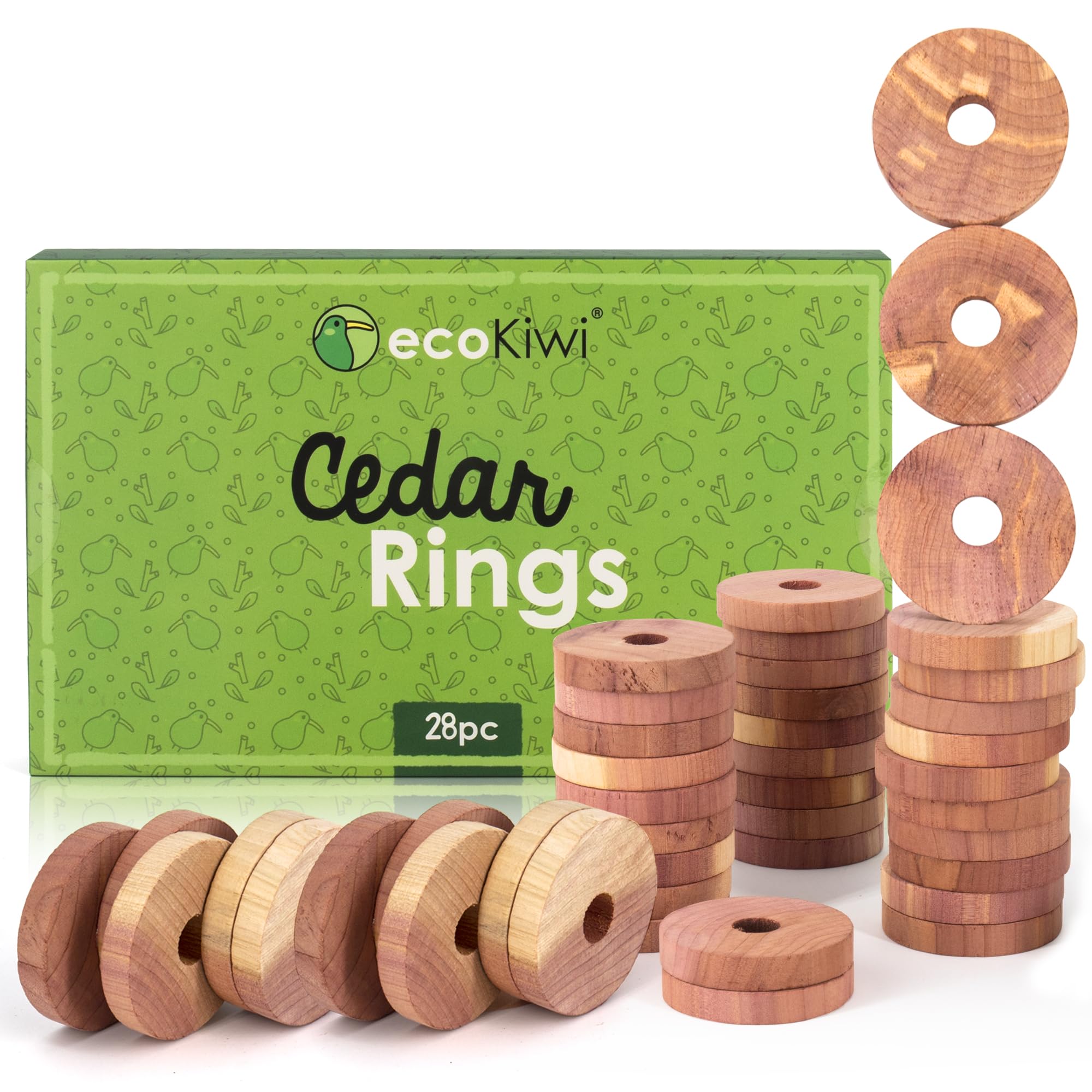 Ecokiwi Cedar Blocks For Clothes Storage - 28 Pack Cedar Rings - 100% Natural Aromatic Cedar For Closets & Drawers - Red Cedarwo