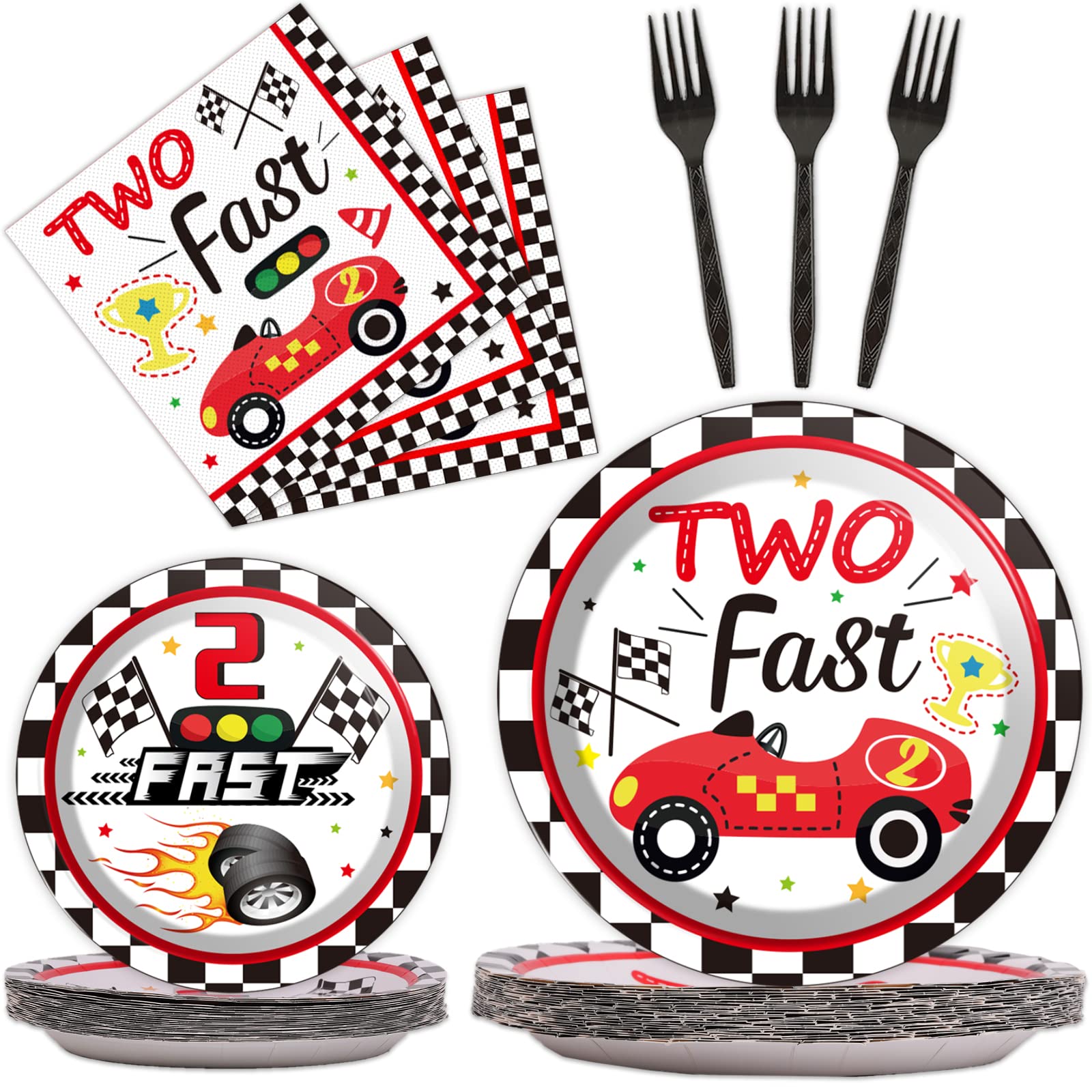 96Pcs Two Fast Plates And Napkins Race Car Party Decorations Racing 2 Fast Party Plates And Napkins Set Racing Sports Themed Din