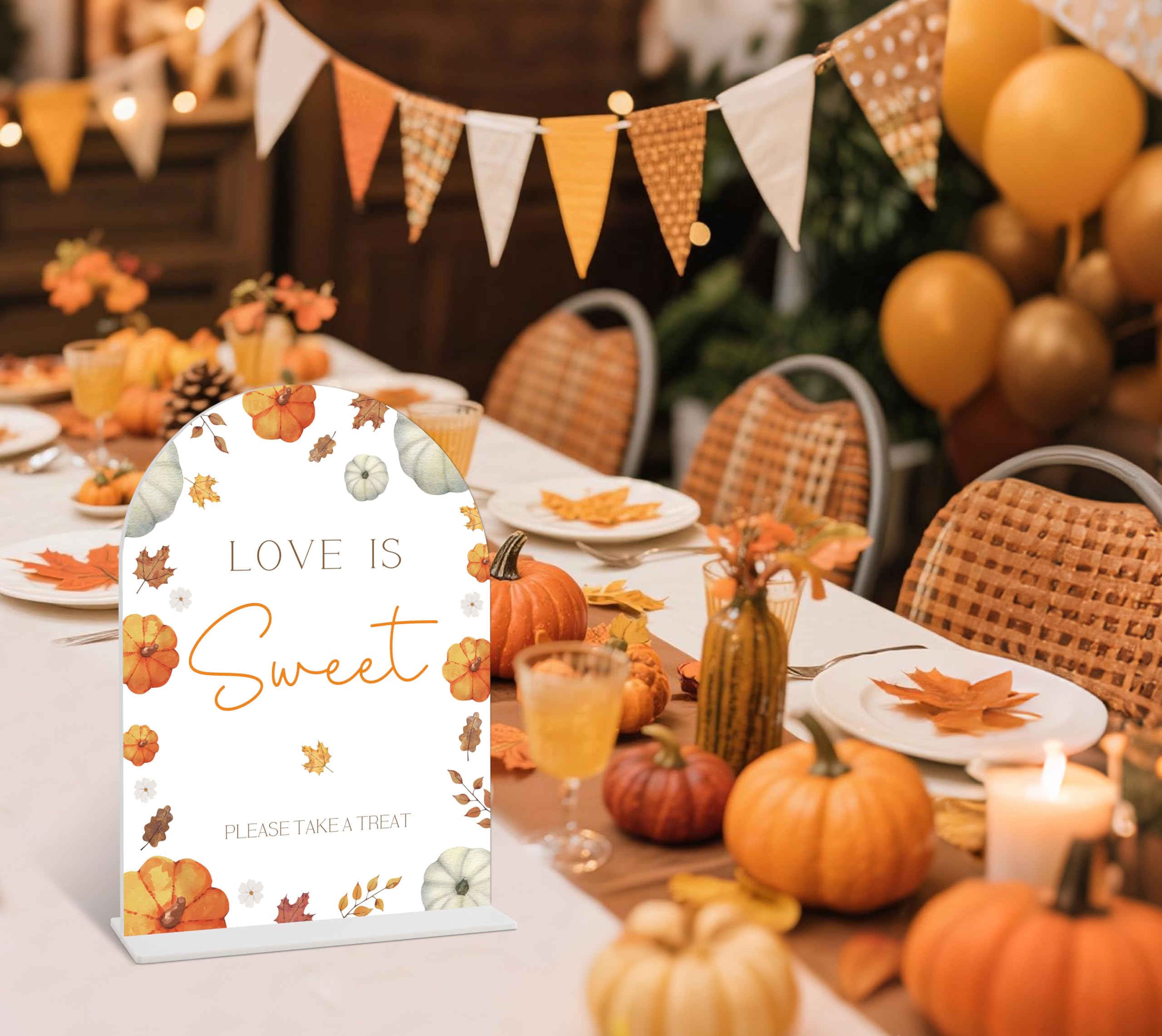 Love Is Sweet Acrylic Wedding Signs for Ceremony and Reception, Fall Pumpkin Maple Leaves Dessert Table Sign 6x8, Fall In Love B