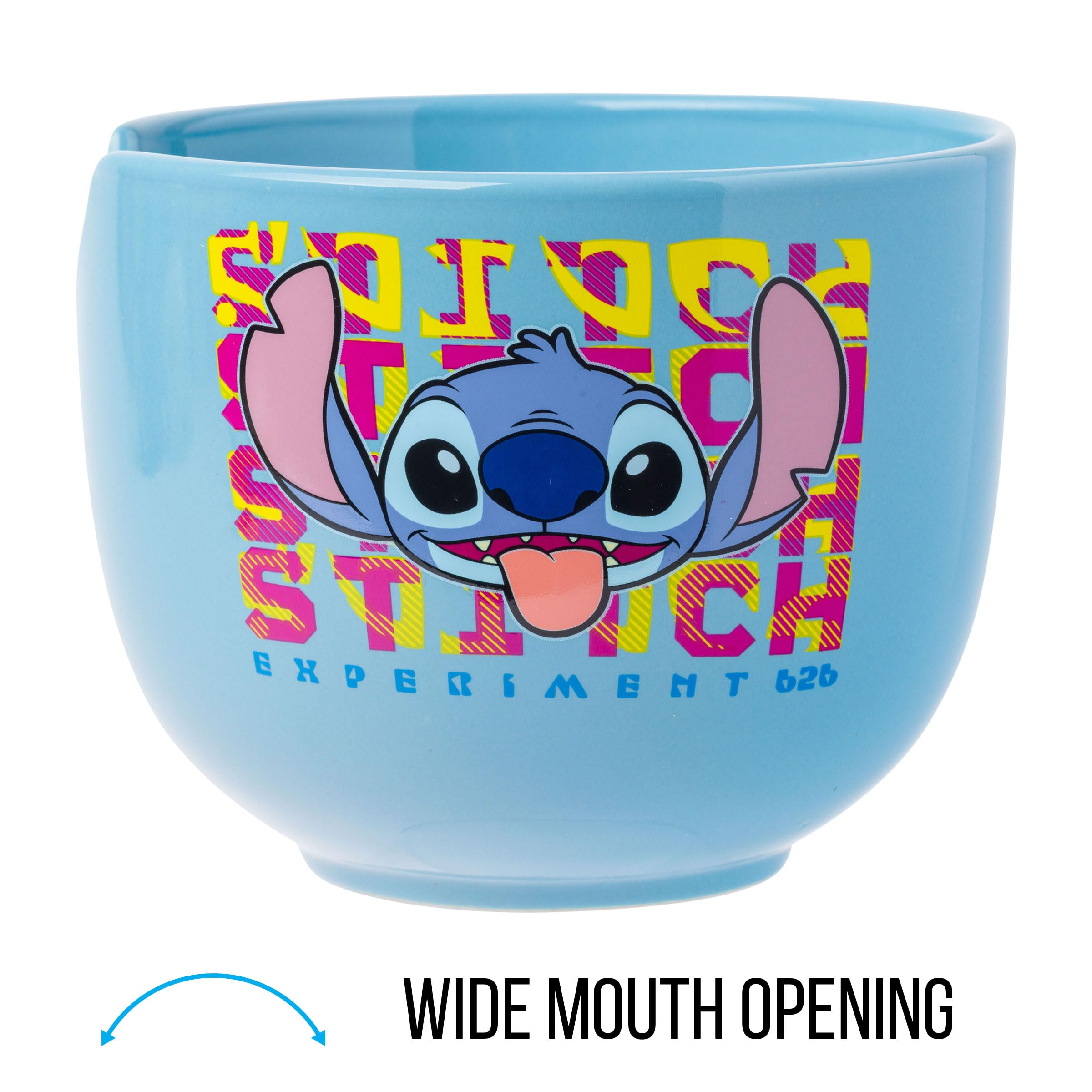 Silver Buffalo Disney Lilo And Stitch Experiment 626 Ceramic Ramen Noodle Rice Bowl With Chopsticks, Microwave Safe, 20 Ounces