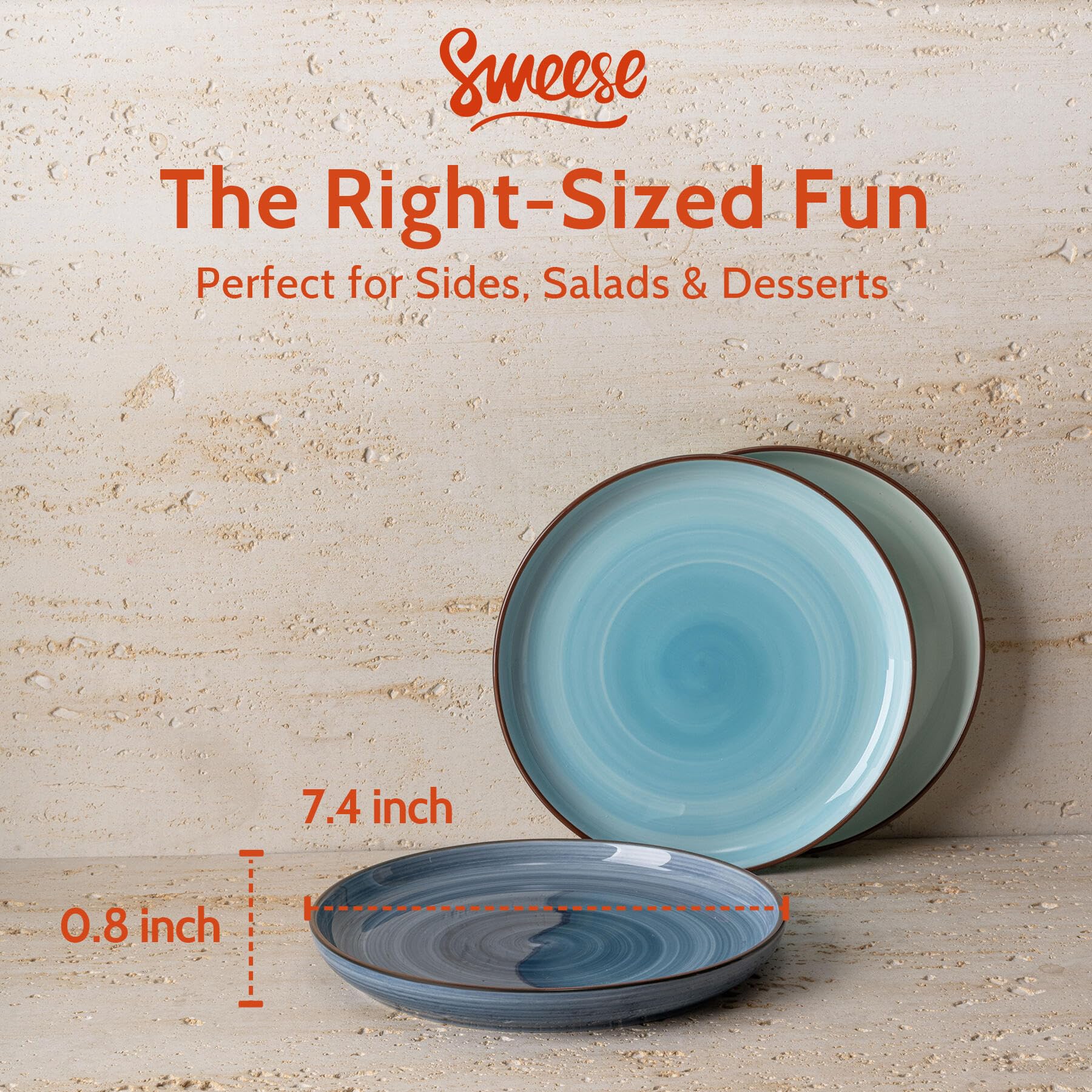 Sweese Porcelain Round Dessert Salad Plates Set Of 6, 74 Inch Ceramic Plates Dishwasher, Oven, And Microwave Safe, Cool Assorted