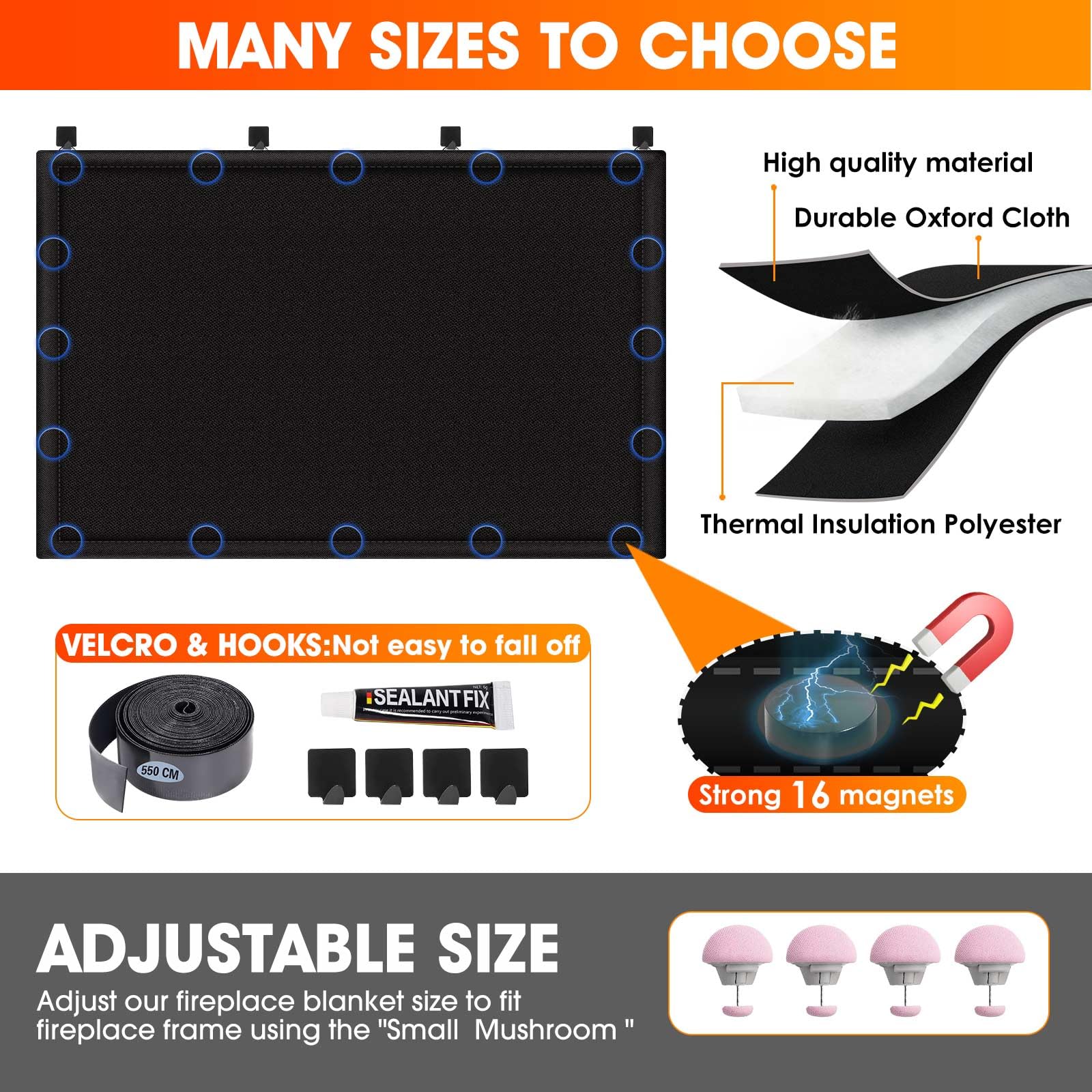 Cadara Fireplace Blocker Blanket Stops Heat Loss, Magnetic Fireplace Draft Stopper, Indoor Fireplace Draft Cover With Hook And L