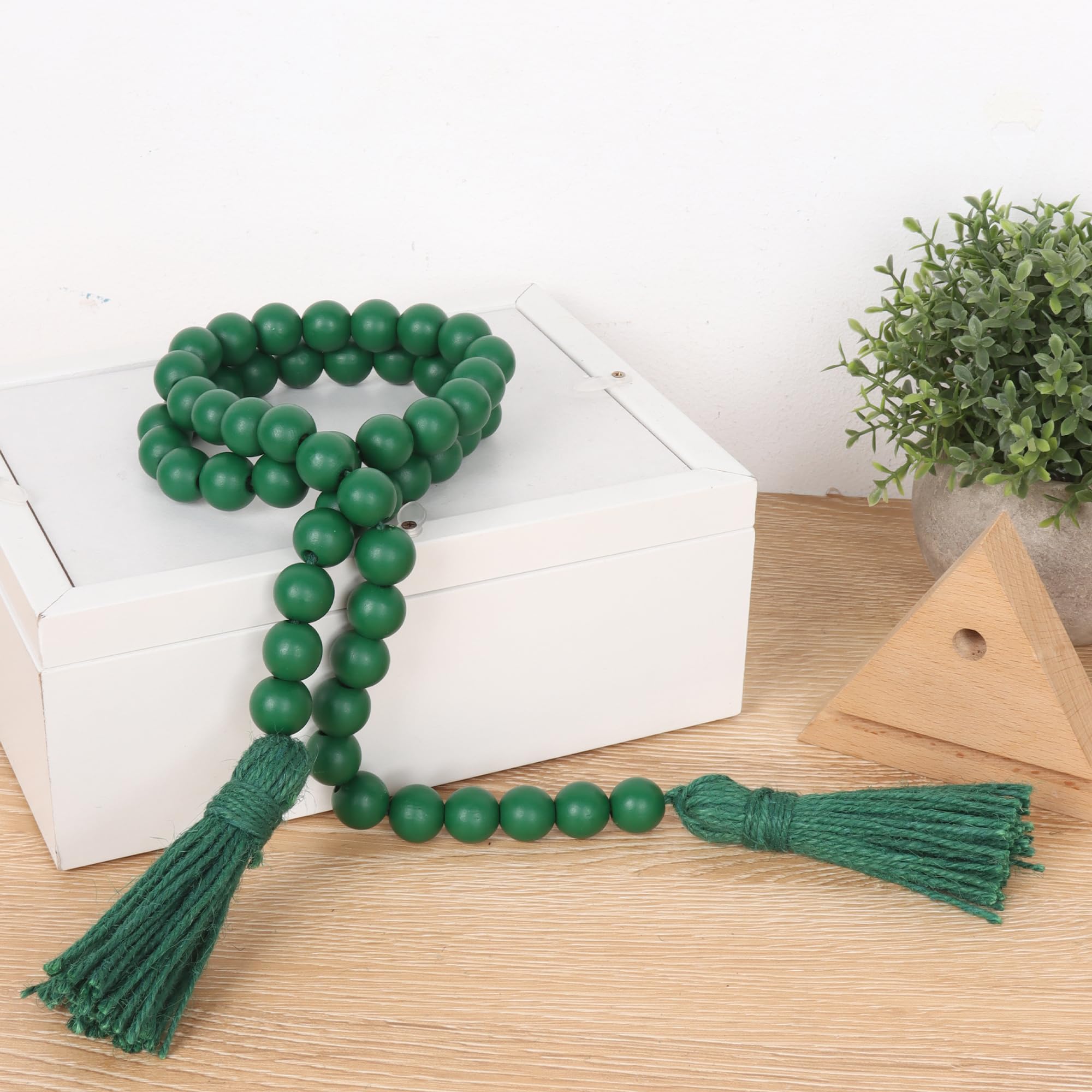 RAMIRABI St Patrick s Day Wood Beads Garland with Tassels Farmhouse Beads Rustic Prayer Beads Boho Beads for Boho Home Decor,Wal