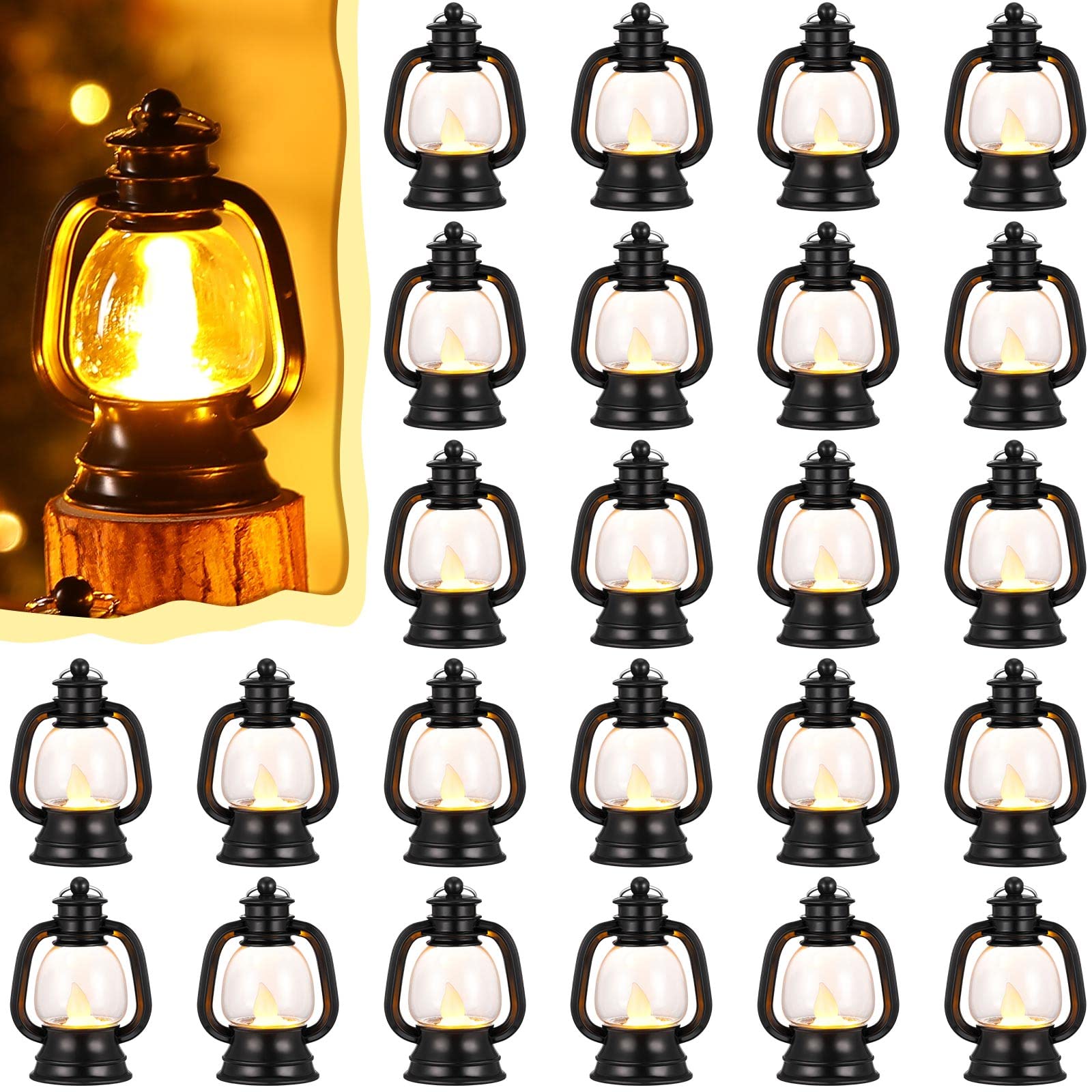 Ferraycle 24 Pcs Western Mini Lantern Decor 4 Inch Small Lantern Table Centerpiece Vintage Camping Hanging Lamp Ornaments Bulk f