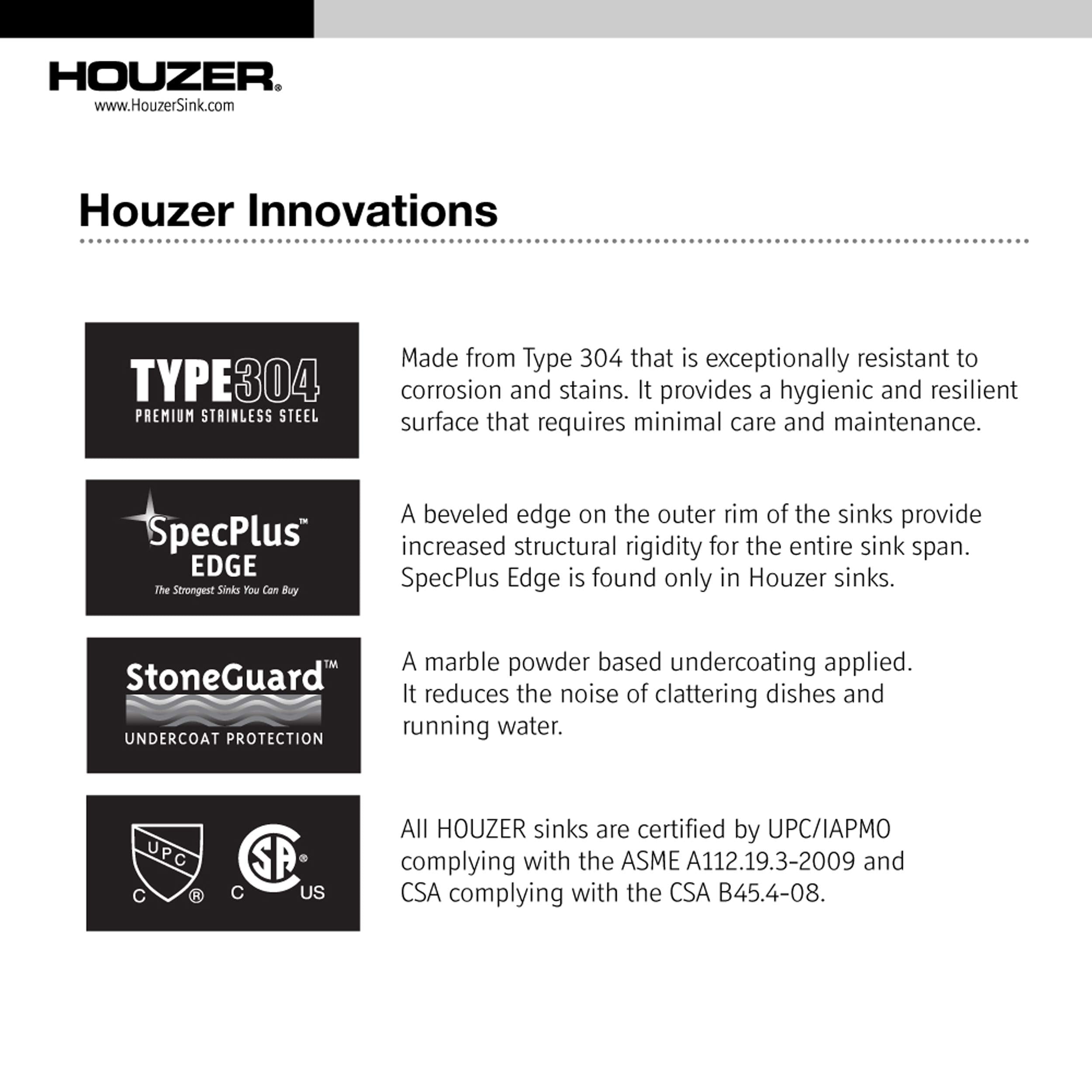 Houzer Cro-1620-1 Opus Series Conical Undermount Stainless Steel Lavatory Sink With Overflow
