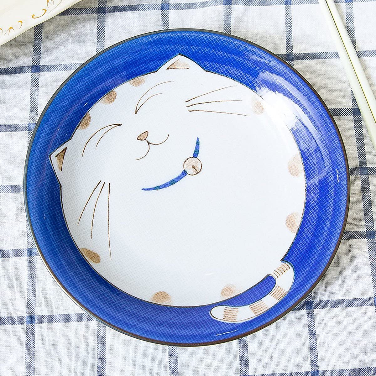 Japanbargain 2560X4, Set Of 4 Japanese Round Porcelain Appetizer Plate For Dessert Cake Snack Maneki Neko Smiling Lucky Cat Patt