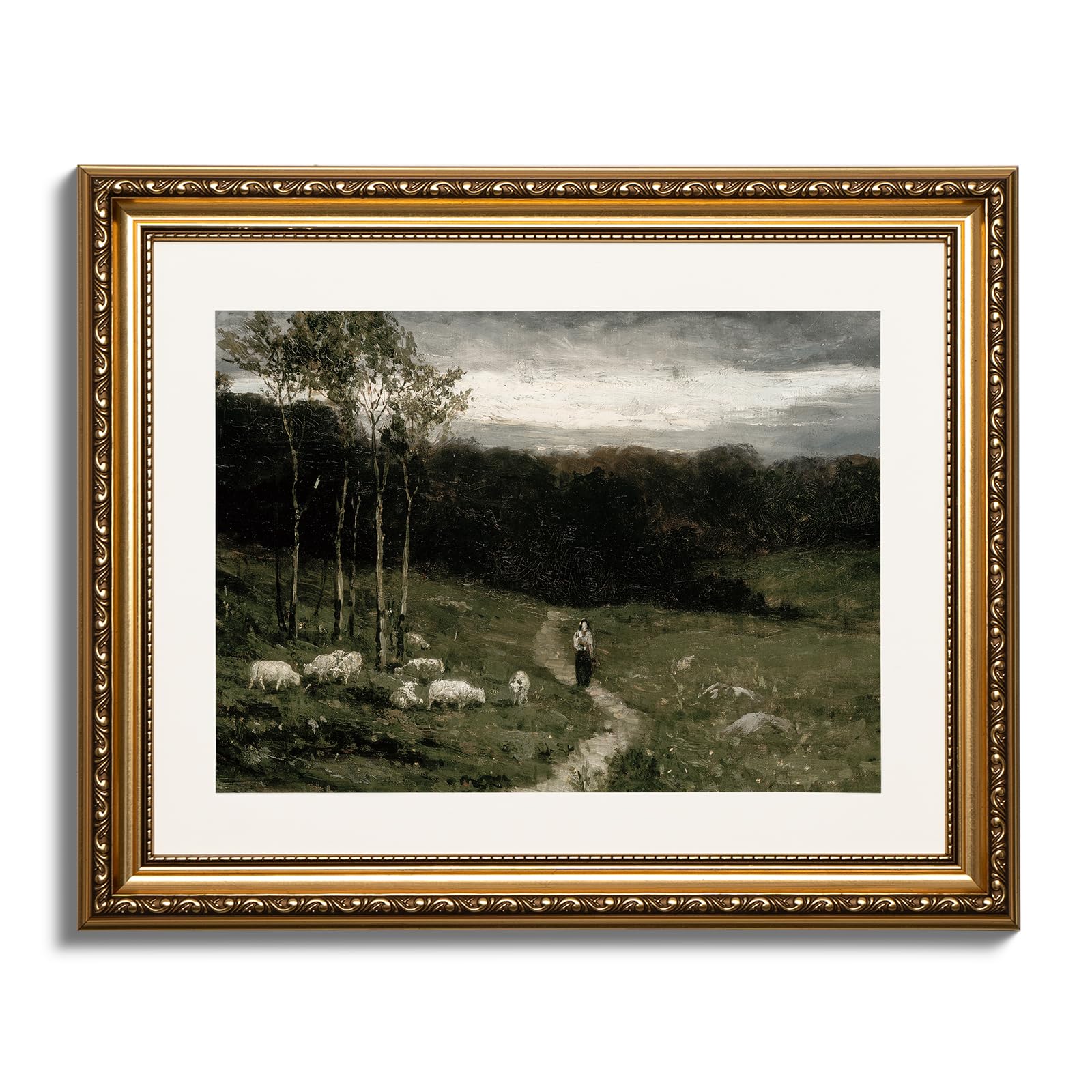 Arpeotcy Vintage Gold Framed Wall Art, 13X16 Inch Nature Scenery Path Retro Paintings, Canvas Prints Artwork With Antique Frame,