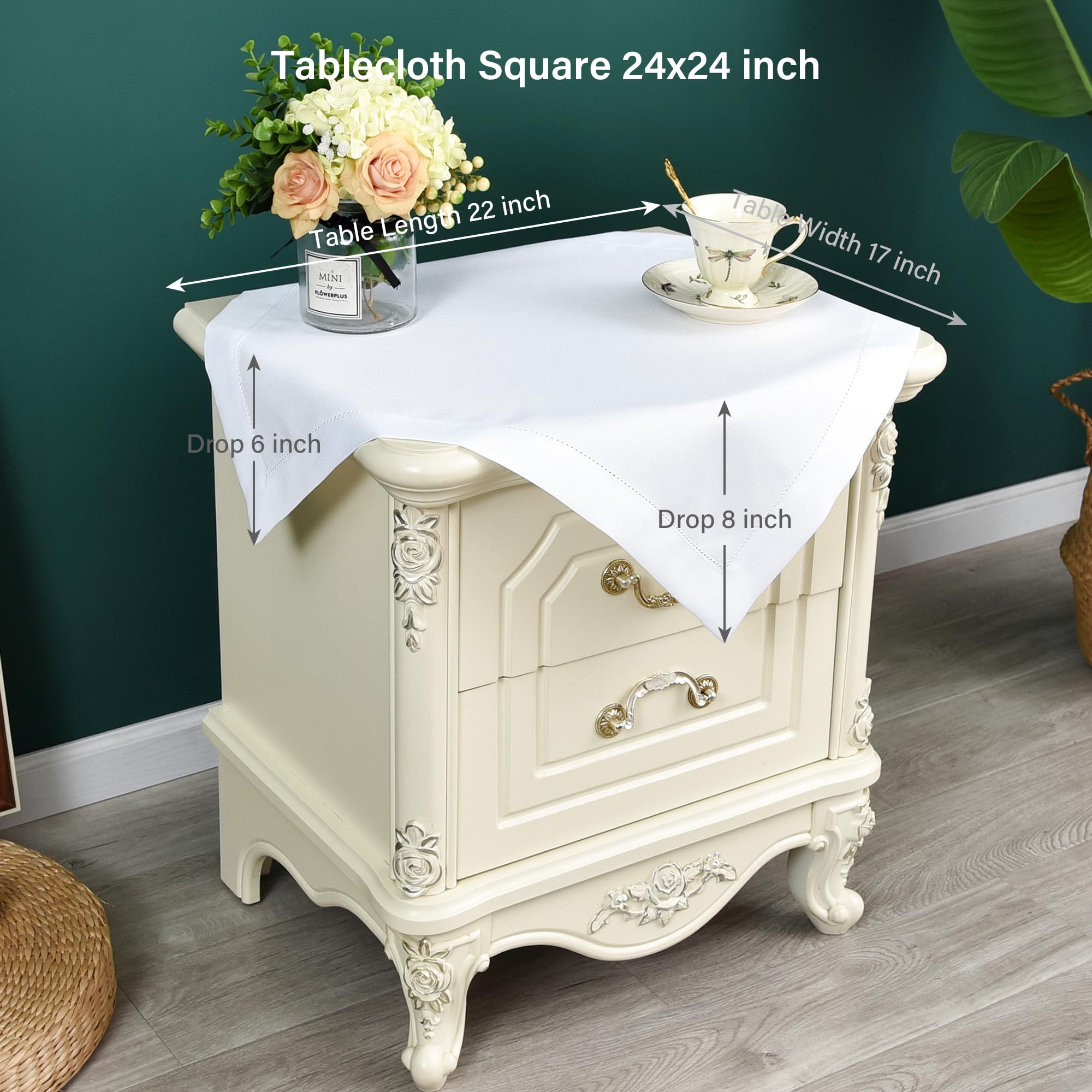 Newisher Farmhouse Small Square Hemstitch Border Tablecloth Neutral Faux Linen Table Cloth Rustic Solid Beige End Table Cover Fo