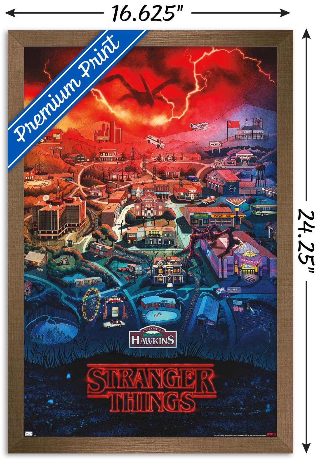 Trends International Netflix Stranger Things: Season 4 - Hawkins, Indiana Wall Poster, 14.725'' X 22.375'', Bronze Framed Versio