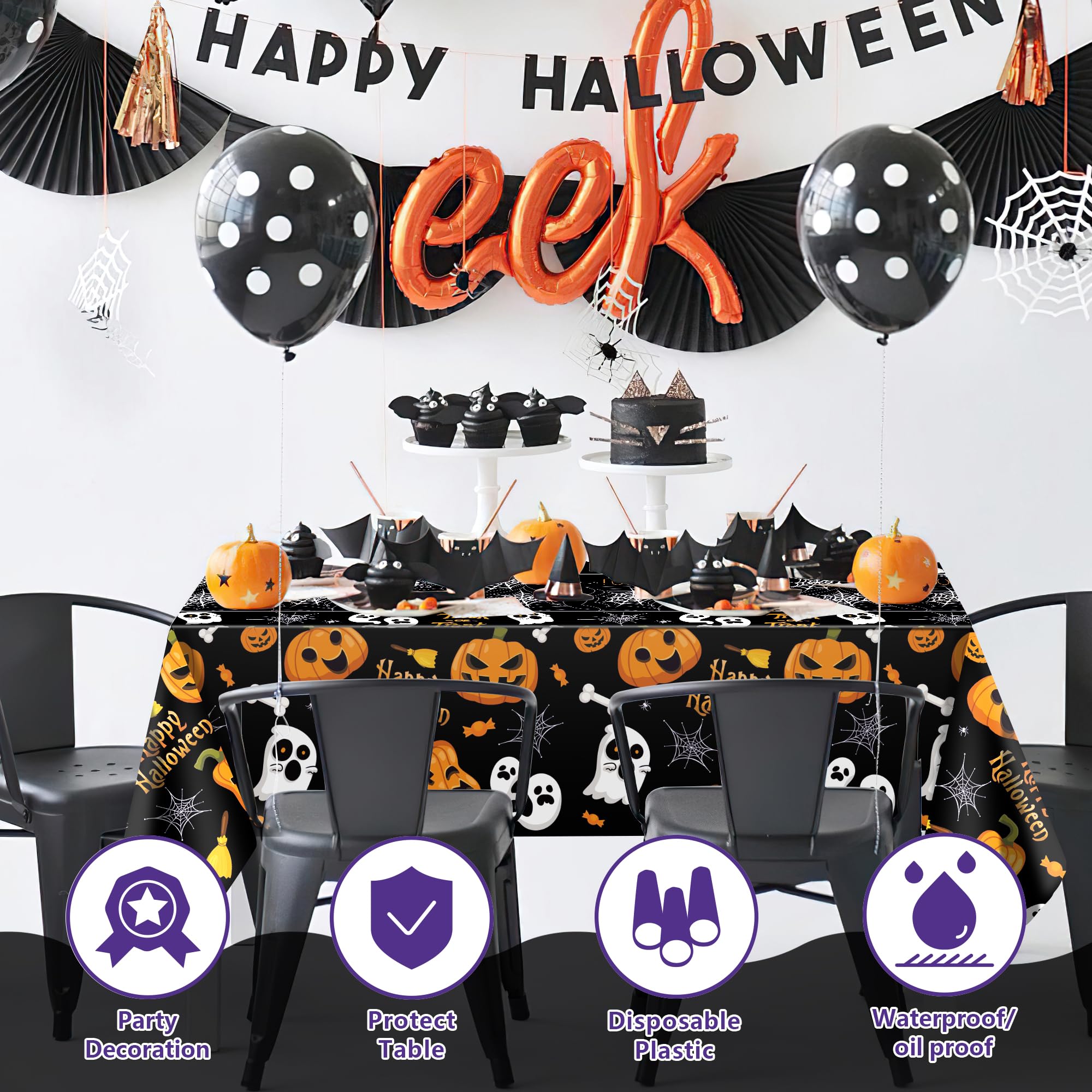 Ohome Halloween Decorations - Halloween Decorations Indoor Outdoor - Disposable Plastic Halloween Tablecloth | Halloween Party D