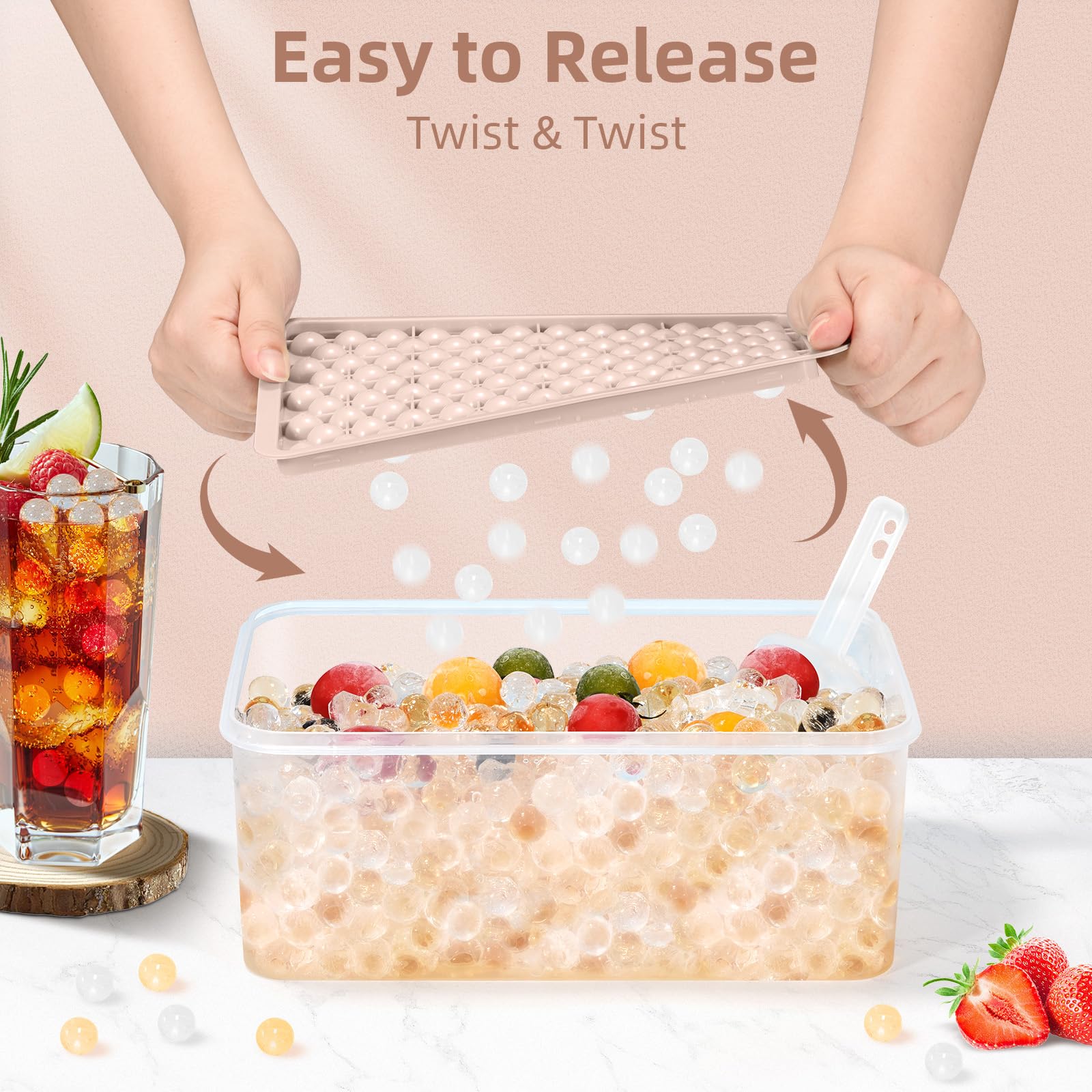 WIBIMEN Mini Ice Cube Trays  Upgraded Small Trays Easy Release  104x4 PCS Tiny Tray Crushed for Chilling Drinks Coffee Juice(4Pack Pink trays & Bin Scoop)