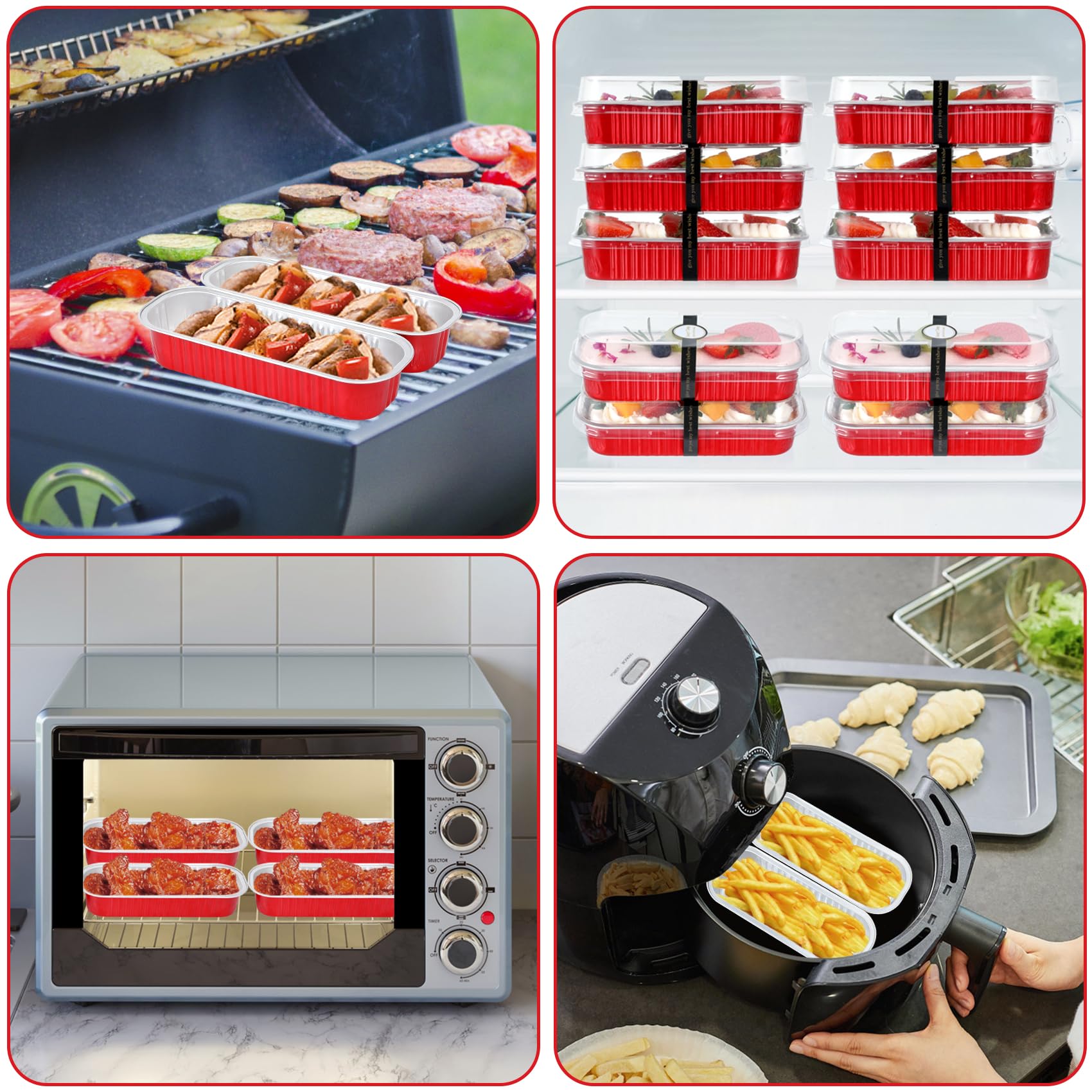 EgticHome Mini Loaf Pans - 100 Pack, Red Aluminum Foil Baking Pans, 6.8oz, with Lids and Spoons