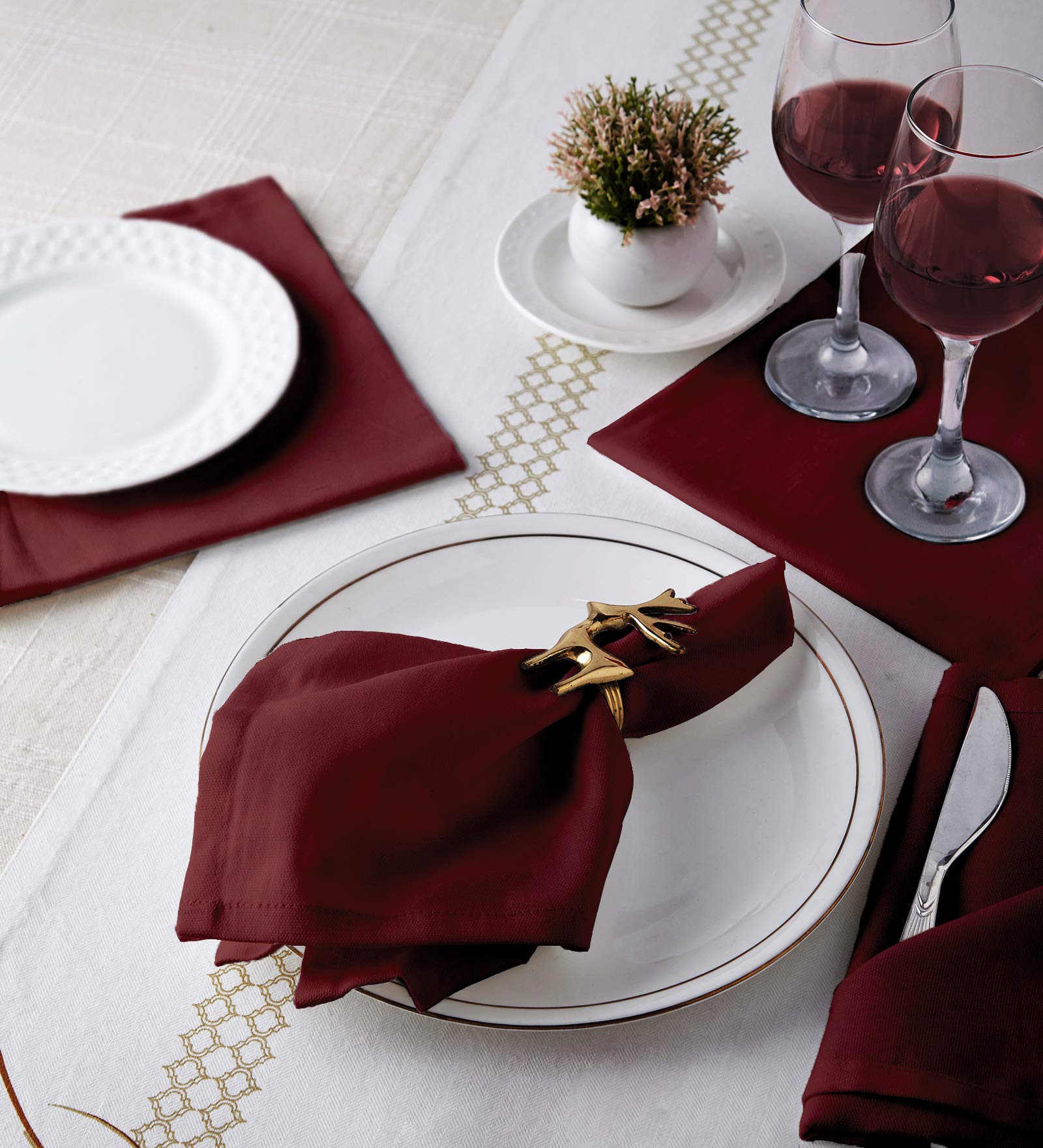Encasa Cotton Cloth Napkins | Set Of 6 | Size 17 ''X17 '' | Rich Maroon Solid Color | Machine Washable