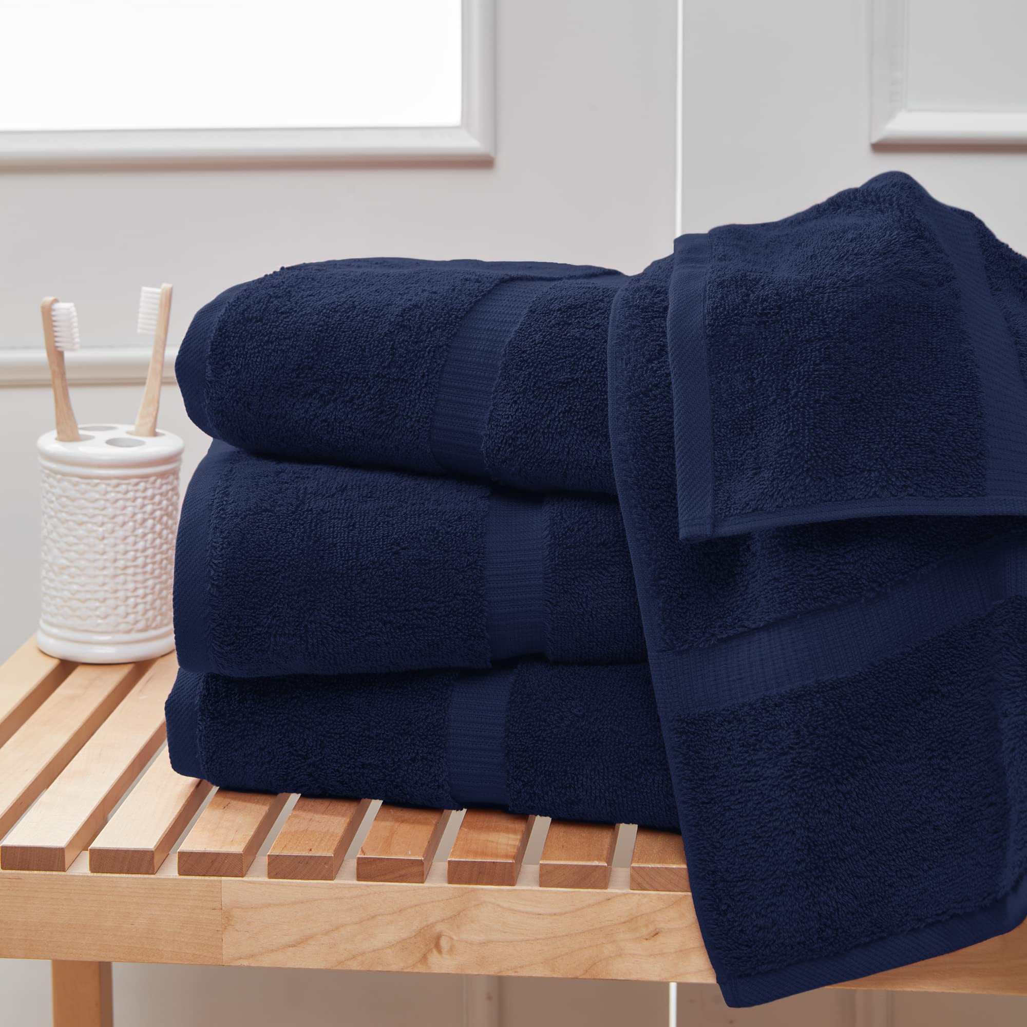 Towel Bazaar Premium Turkish Cotton Super Soft and Absorbent Towels (4-Piece Bath Towels  Navy Blue)