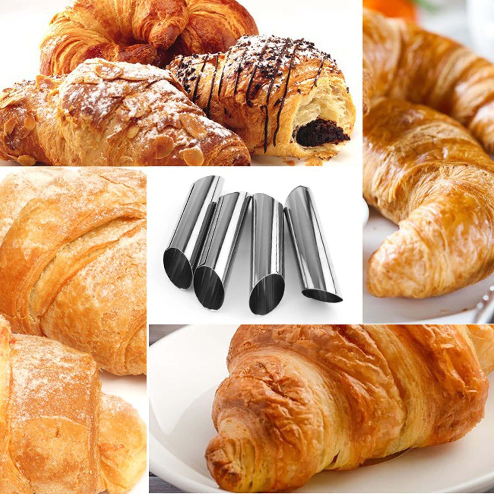 6 Pack Cannoli Tubes, 5 Inch Large Stainless Steel Cannoli Forms Non-Stick Cream Horn Danish Pastry Molds For Croissant Shell Cr