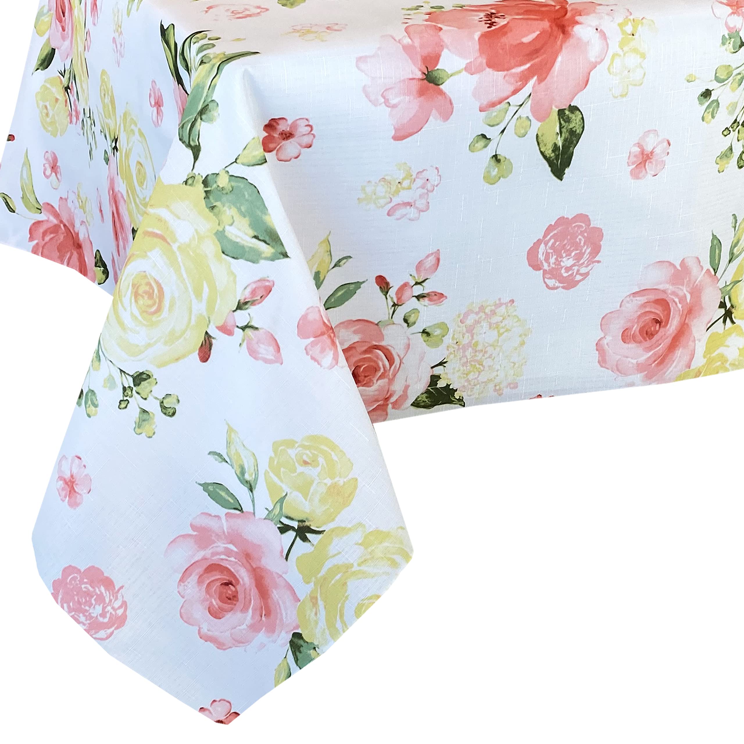 Newbridge Easter Marie Yellow And Pink Rose Petal Floral Rectangle 52 X 70 Inch Fabric Tablecloth, Stain And Wrinkle Resistant T