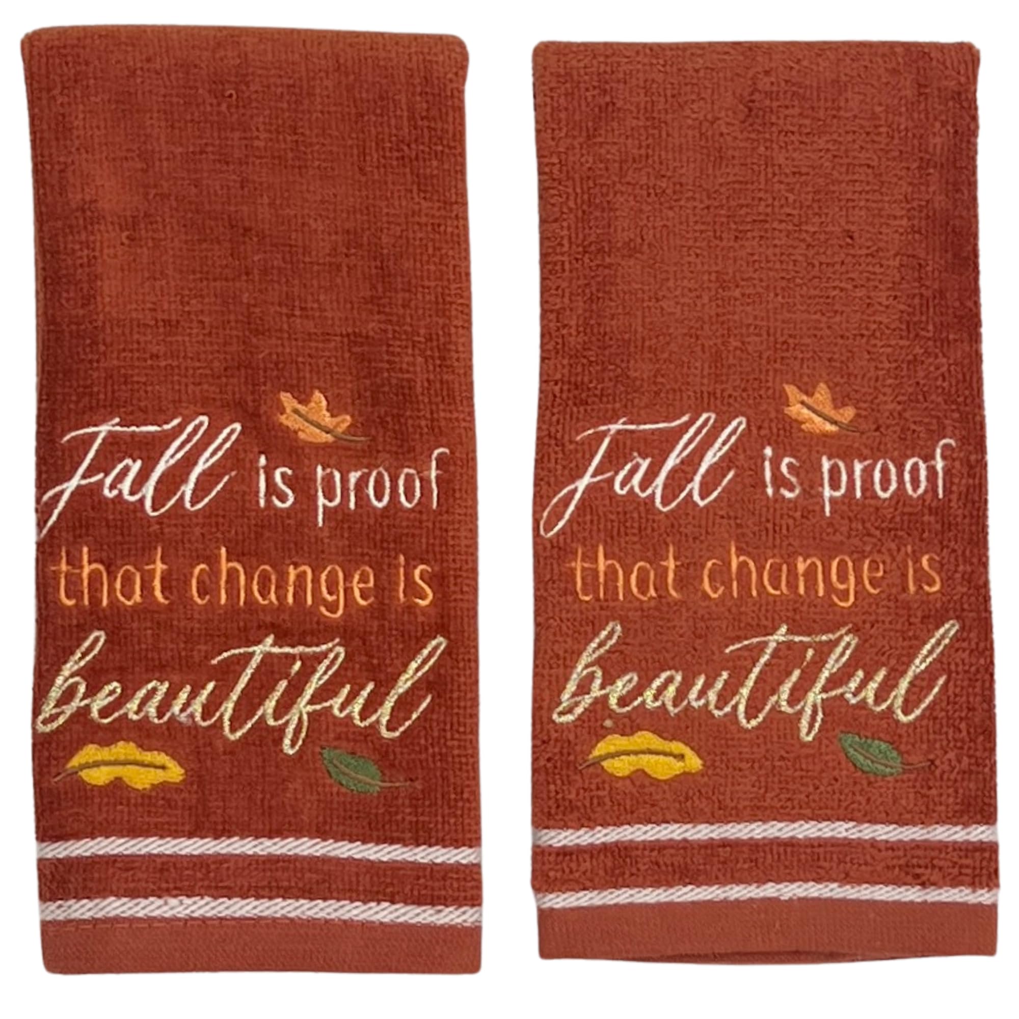 Serafina Home Autumn Fall Bath Fingertip Towels Bathroom Decor Farmhouse Harvest: Rust Dark Orange 100% Cotton Embroidered Fall