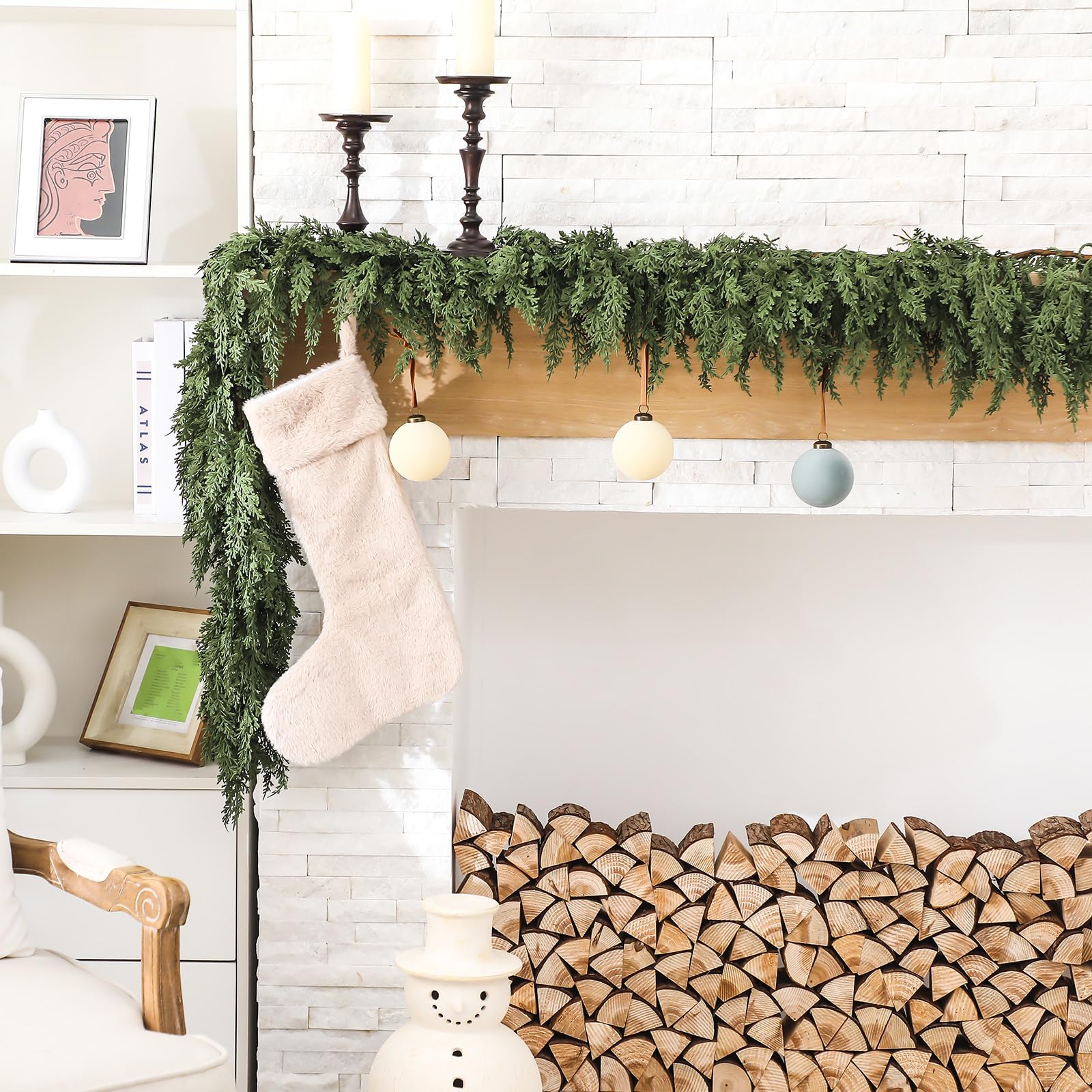 Jutom 1 PCS 9 ft Christmas Cedar Garland - Artificial Realistic Holiday Cedar Pine Needles Greenery Garland Decoration for Mante
