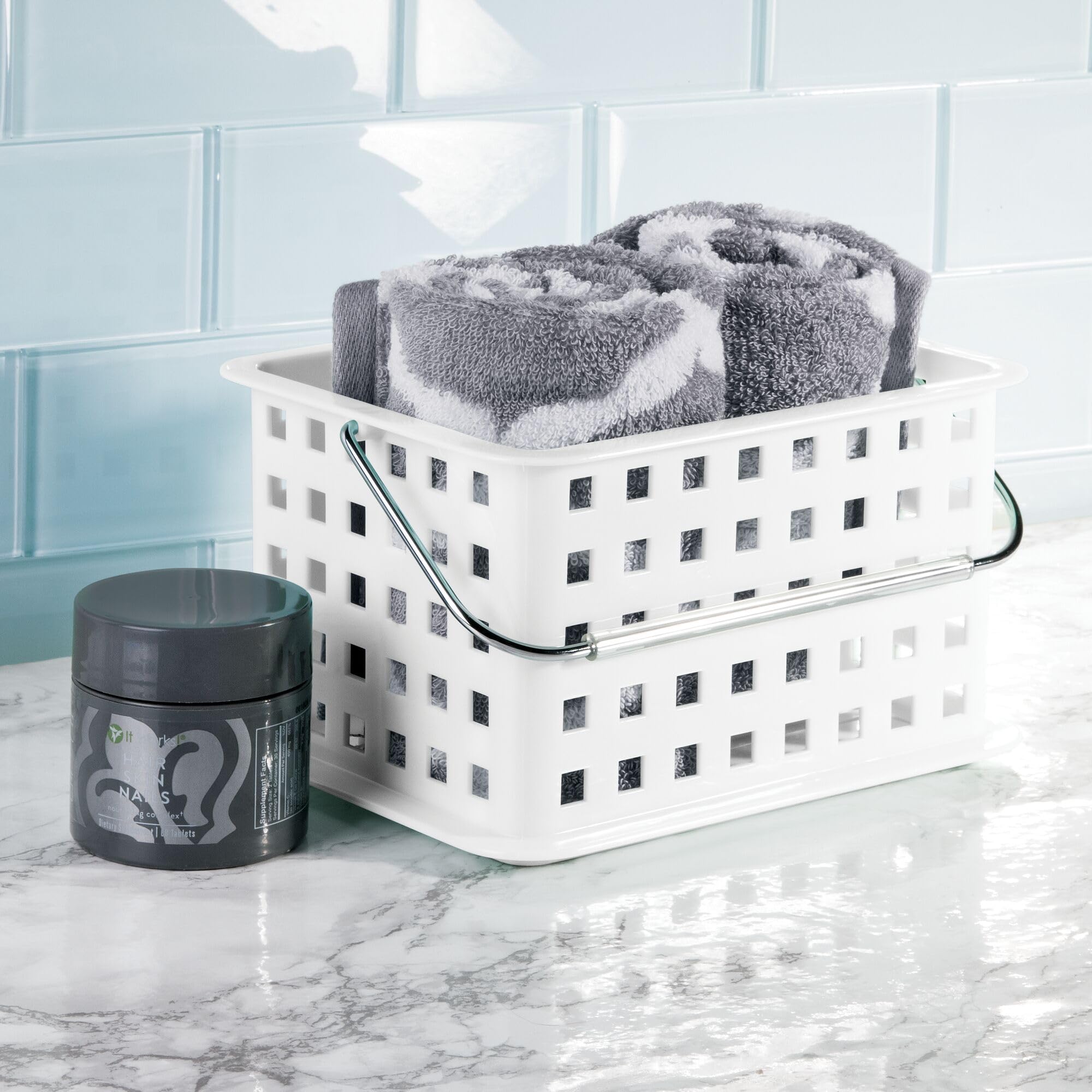 Idesign Plastic Shower Basket With Handle - Portable Shower Caddy - Set Of 3 - White