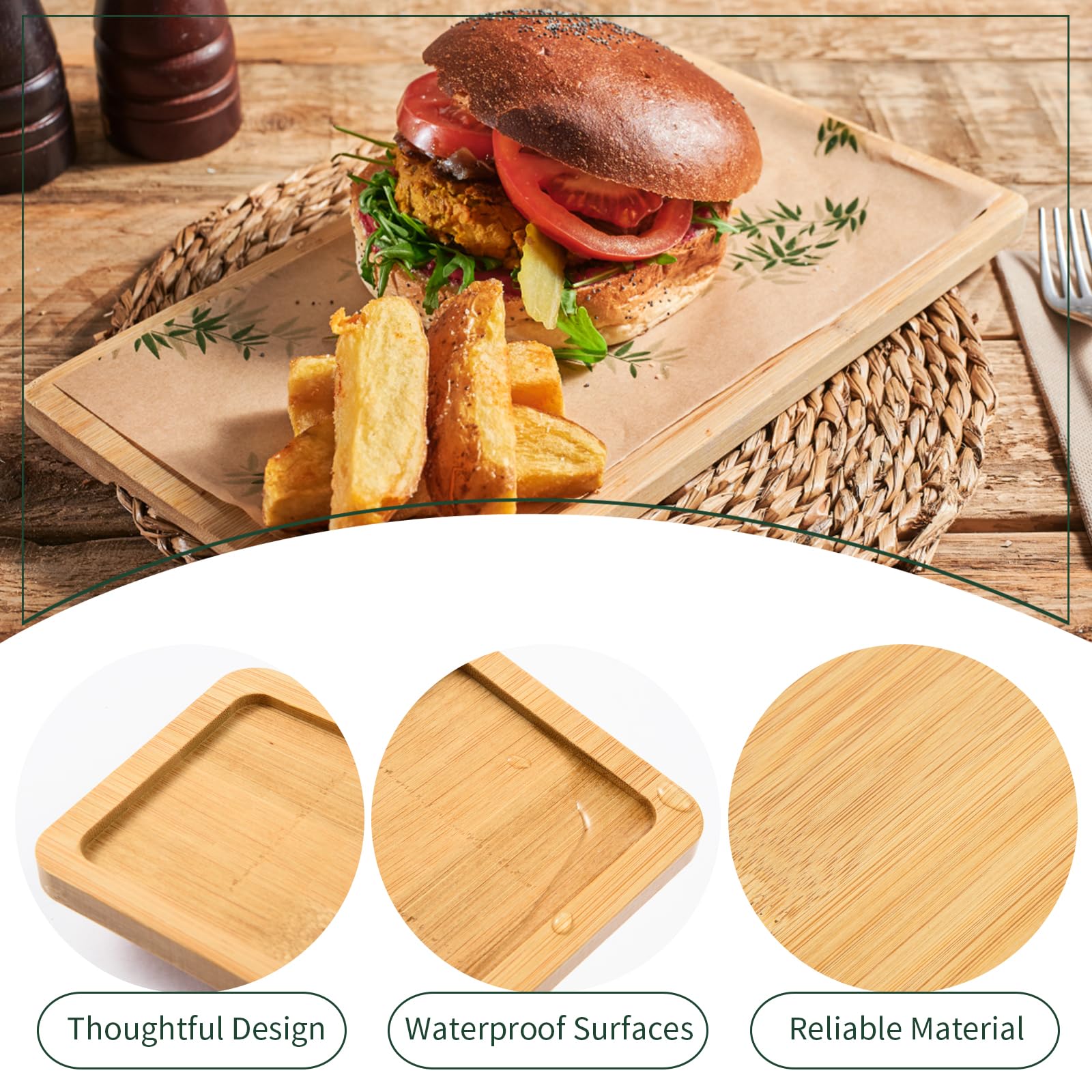4 Pack Bamboo Serving Tray Rectangle Bamboo Wood Tea Serving Tray Rounded Edges Wooden Bathroom Counter Tray Bamboo Vanity Tray