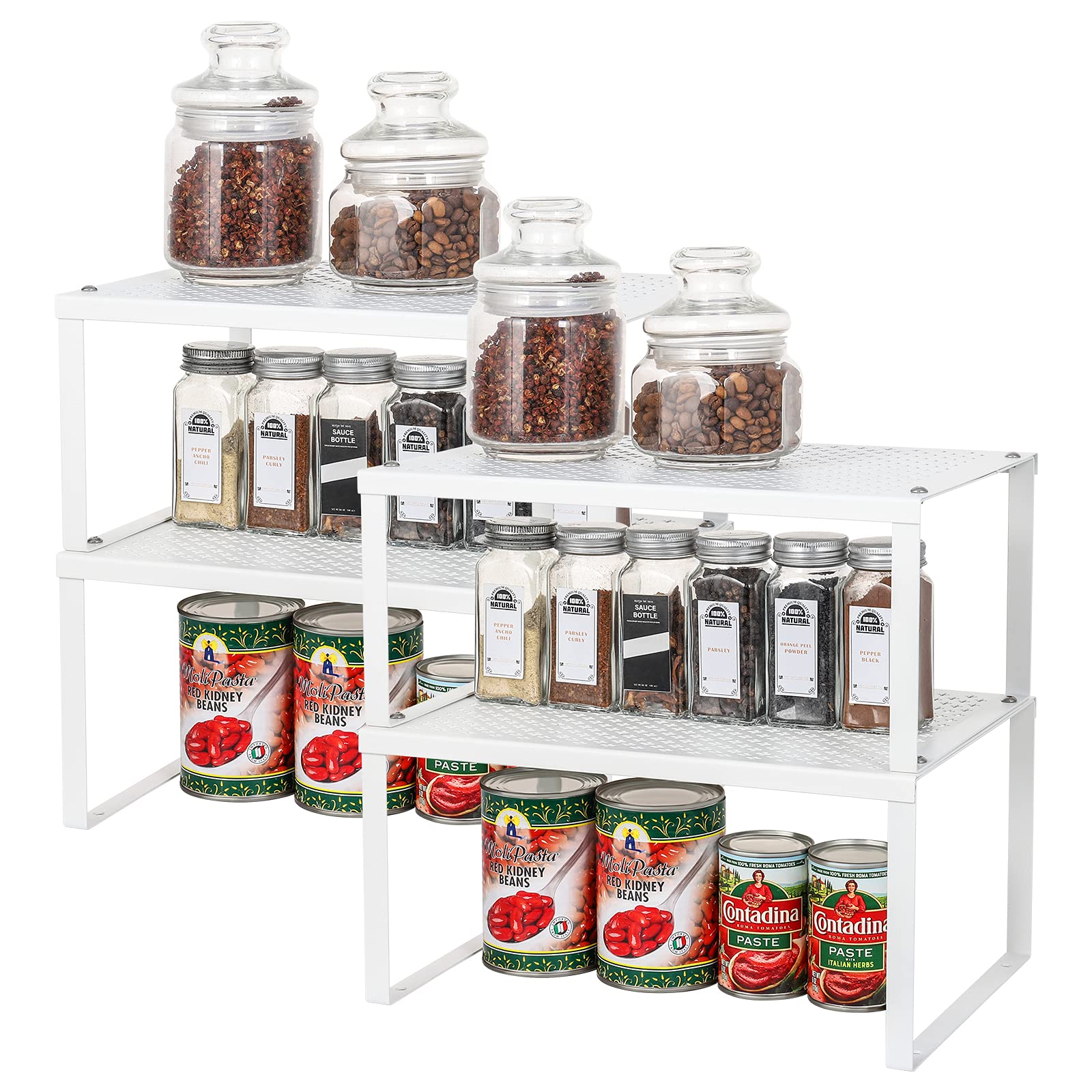 MOOACE Kitchen Cabinet Shelf Organizers, Set of 4 Kitchen Counter Storage Shelves, Expandable Stackable Spice Rack Pantry Shelf