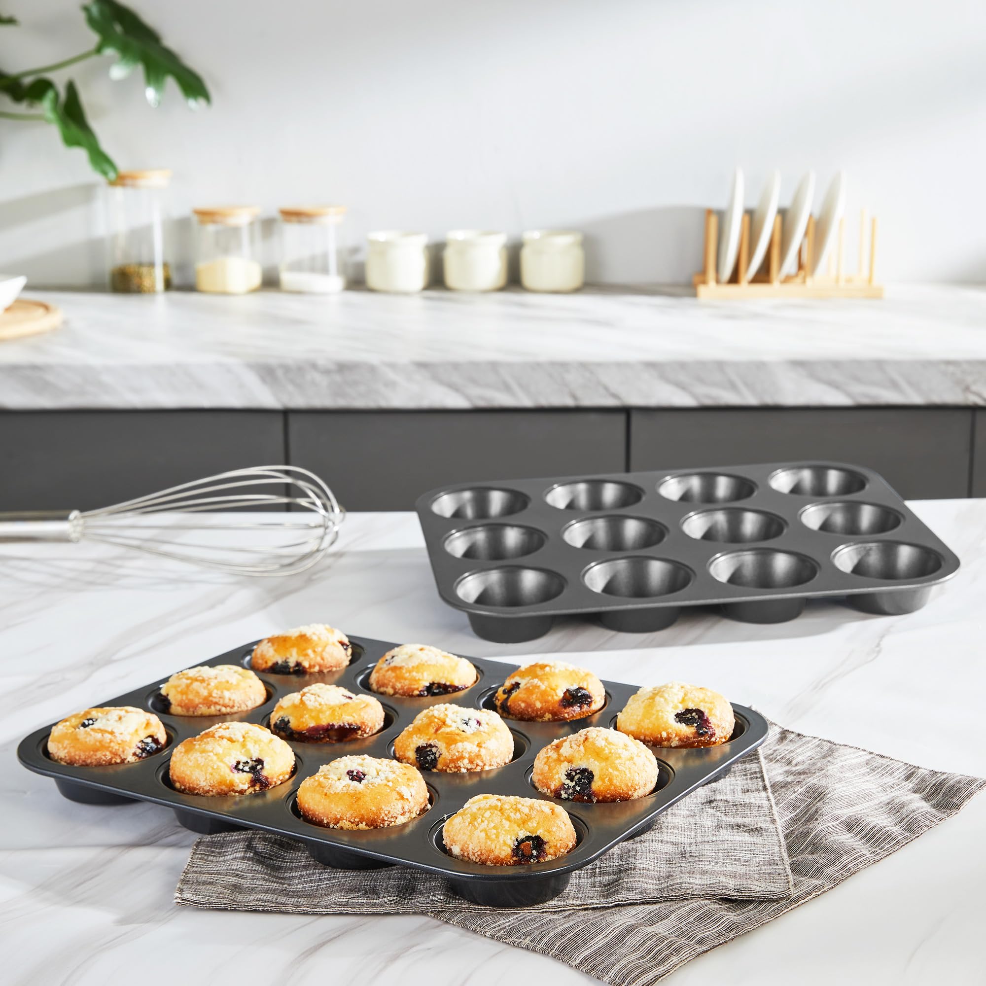 Hongbake Muffin Pan For Baking, Nonstick Cupcake Tin 12 Cup, 2 Pack Cup Cake Tray, Premium Cheesecake Pans, Dishwasher Safe - Da