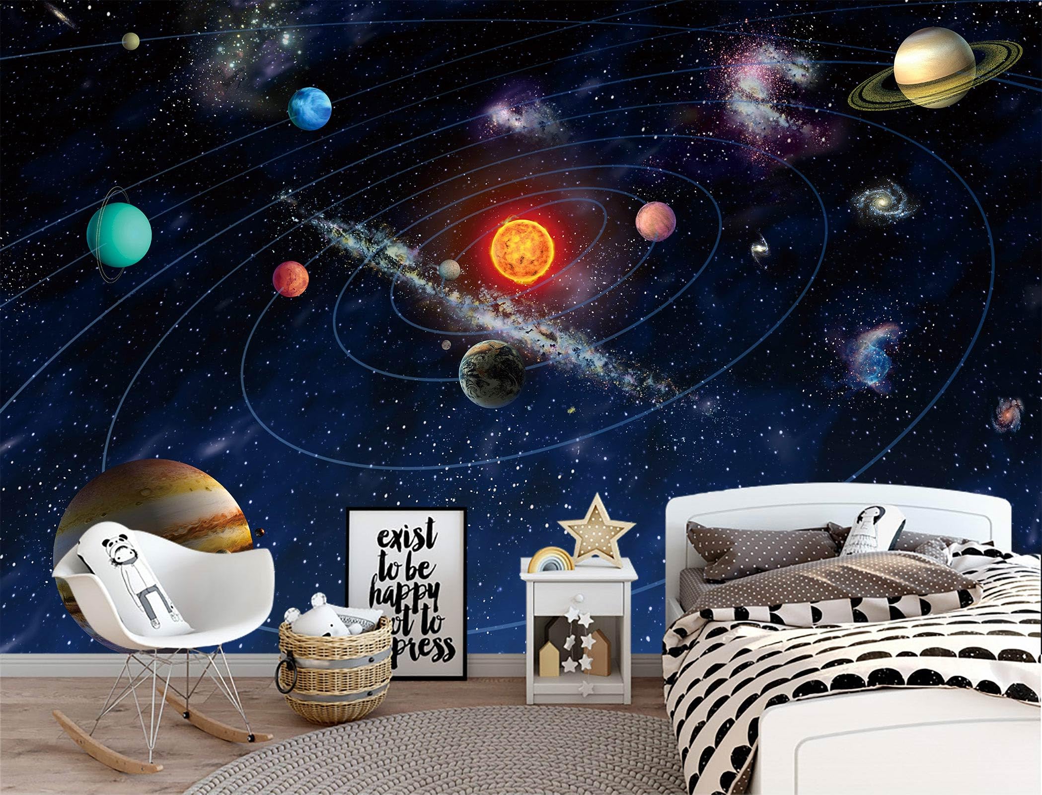 WFBHUA-Galaxy Wallpaper Mural Kids Nursery Wallpaper Cosmic Planets Wall Mural Decoration for Boys Room Playroom(Not Peel and St