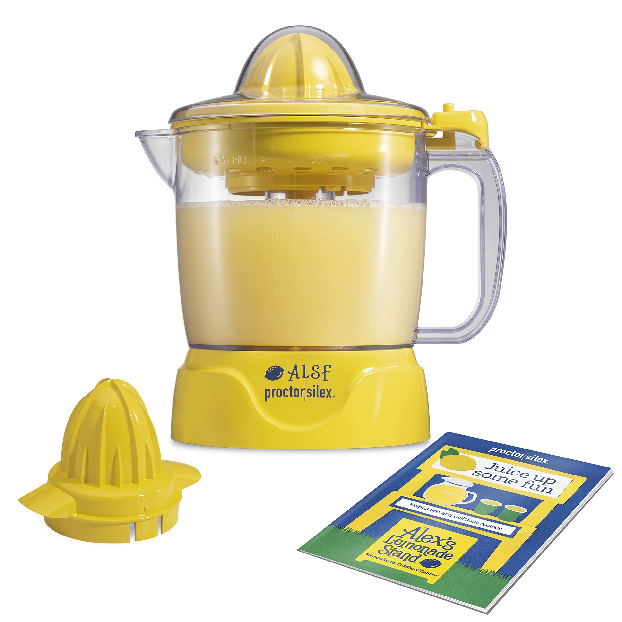 Proctor Silex Alexs Lemonade Stand Electric Citrus Juicer Machine and Squeezer, for Lemons, Limes and Oranges, 34 oz, Includes 