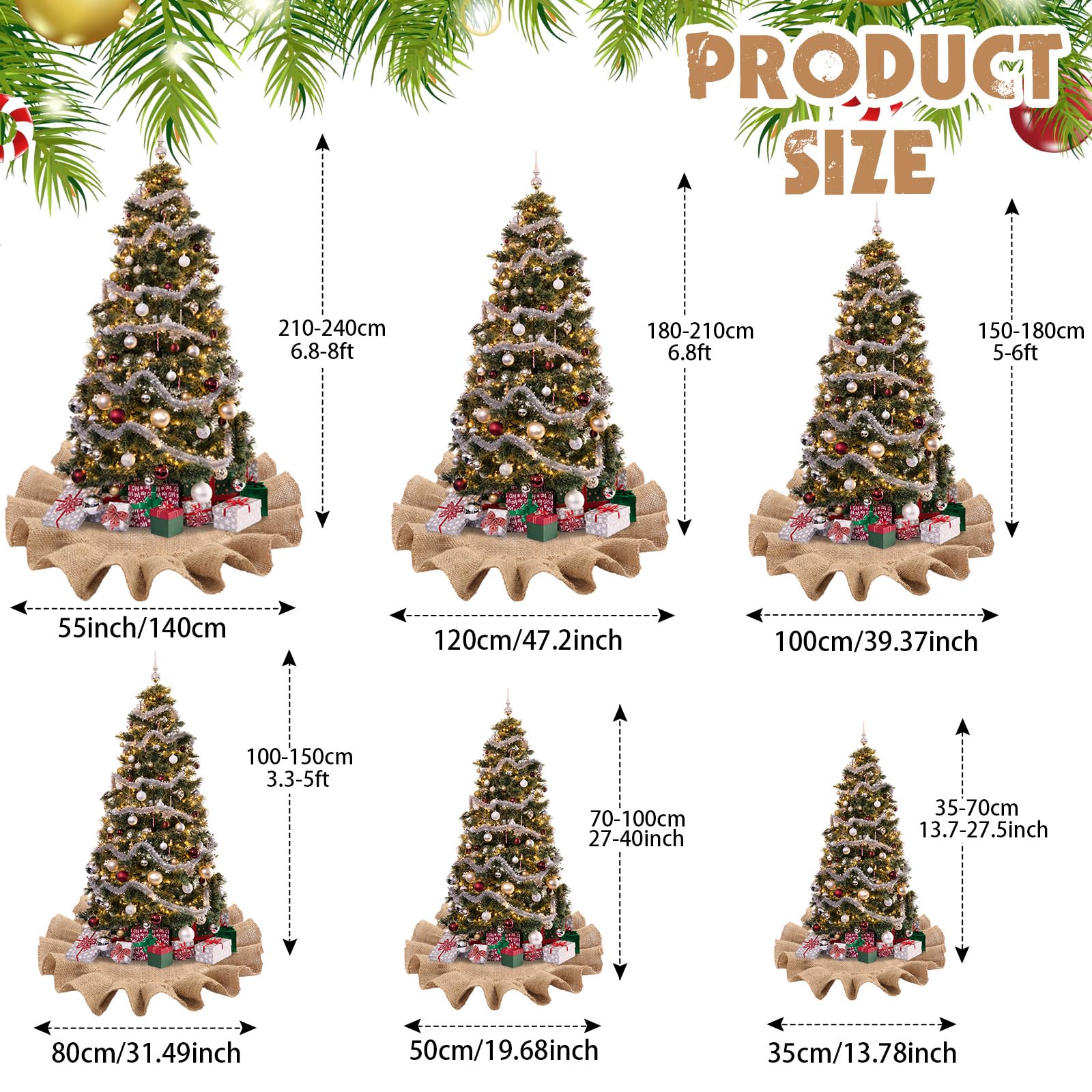 Tatuo 55 Inch Christmas Tree Skirt Decorations Linen Burlap Tree Skirt Round Xmas Cover for Christmas Party Mat Fall Indoor Clea