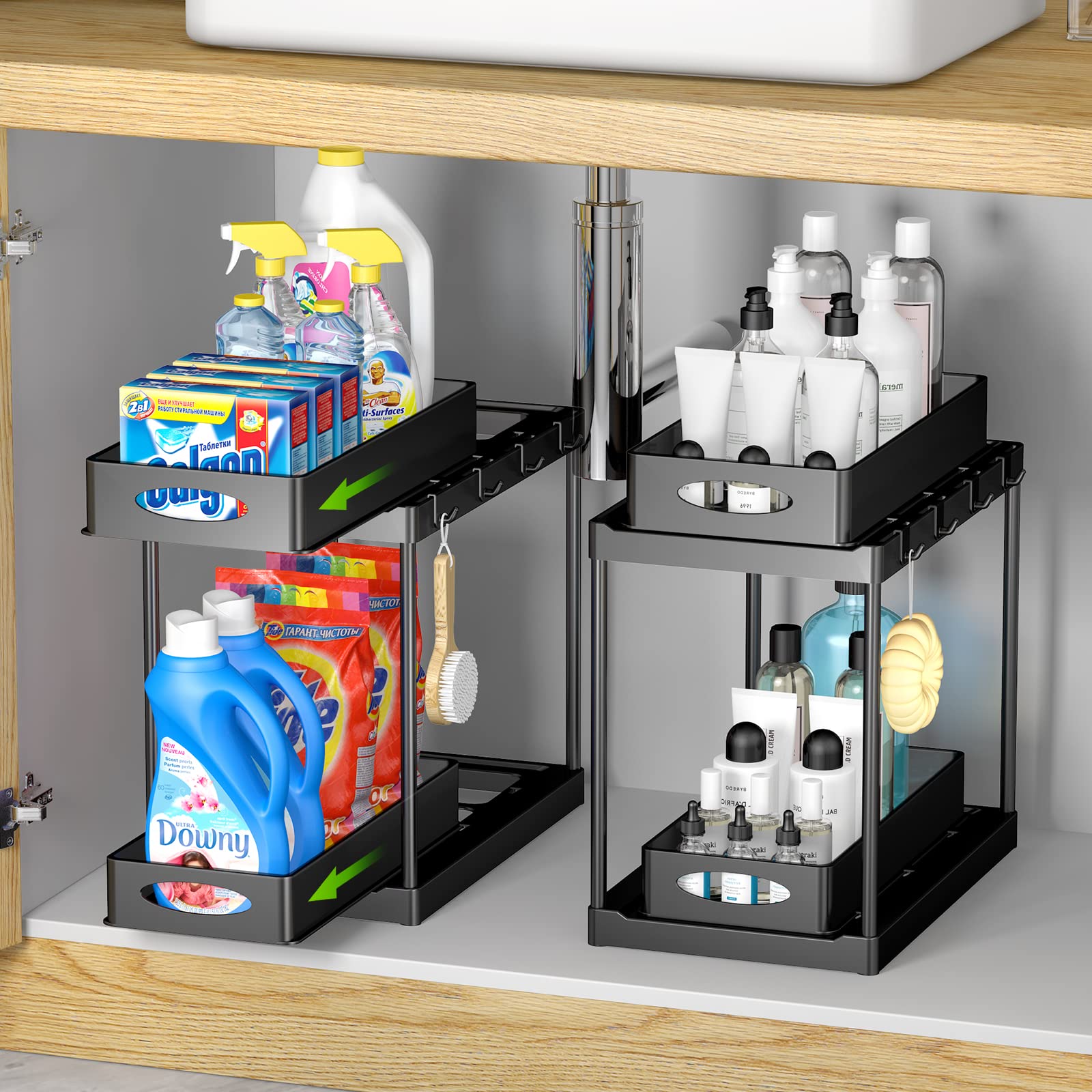 Under Sink Organizer And Storage, 2 Tier Under Sink Organizer With Sliding Pull Out Drawer For Kitchen Bathroom Cabinet Shelf Ba