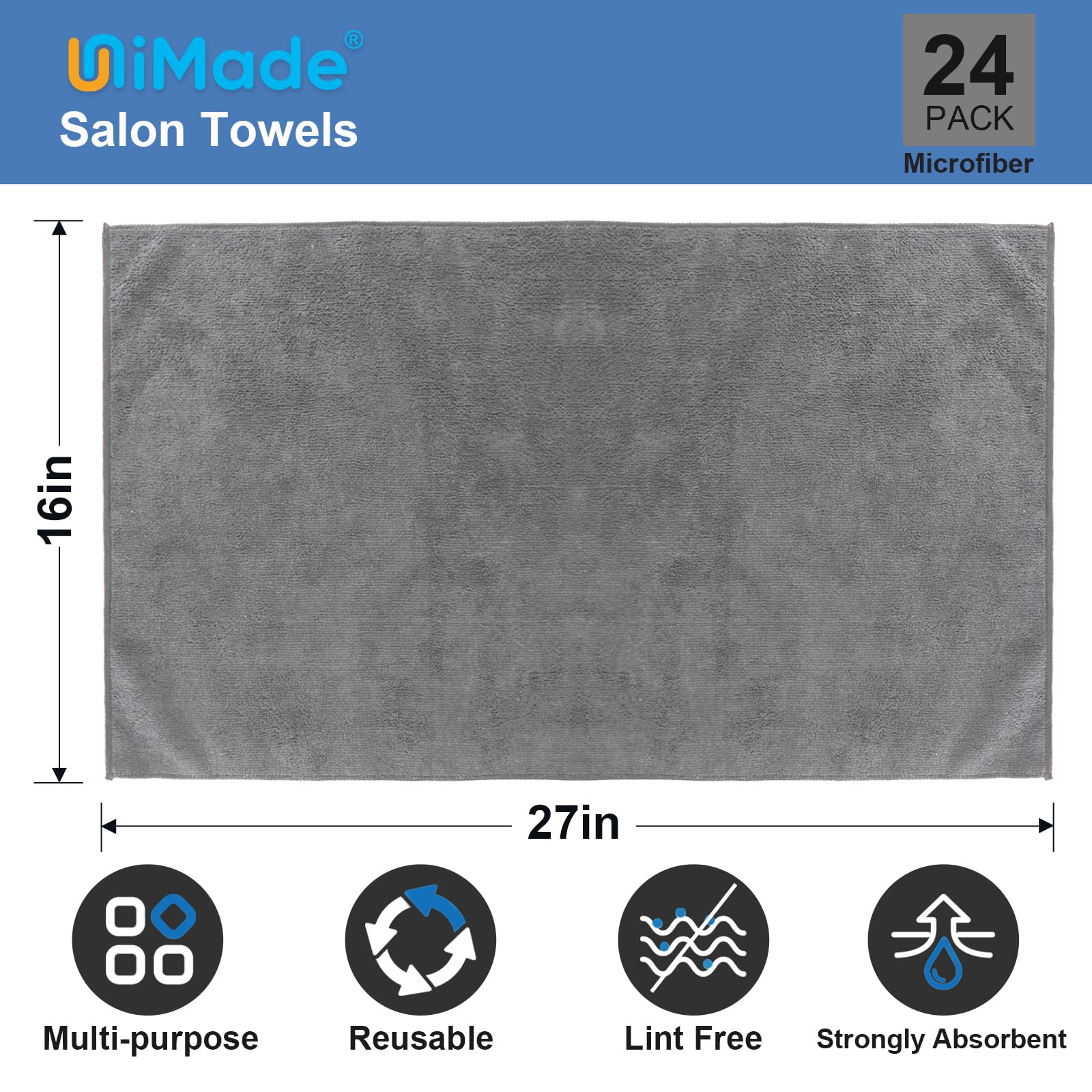 Unimade 24 Pack Gym Towels Set - Highly Absorbent And Quick Drying Microfiber Salon Towel, Premium Hand Cloths For Bathroom, Gym