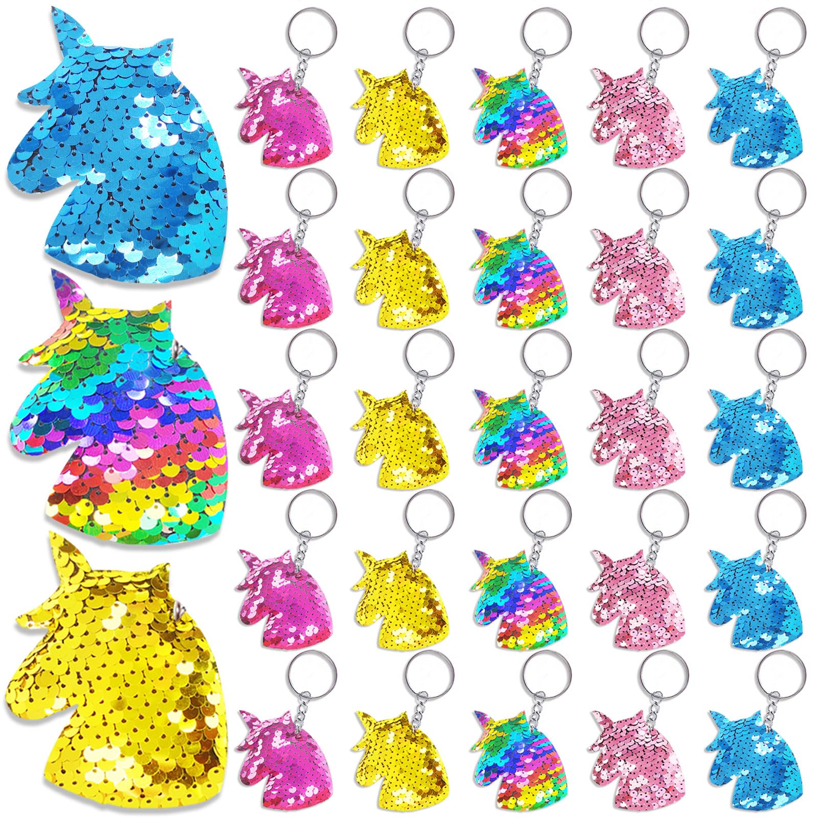 CiciBear 25 Pack Unicorn Sequin Keychains for Unicorn Themed Party Favors, Kids and Adults Birthday Gift, Baby Shower, Party, 5 