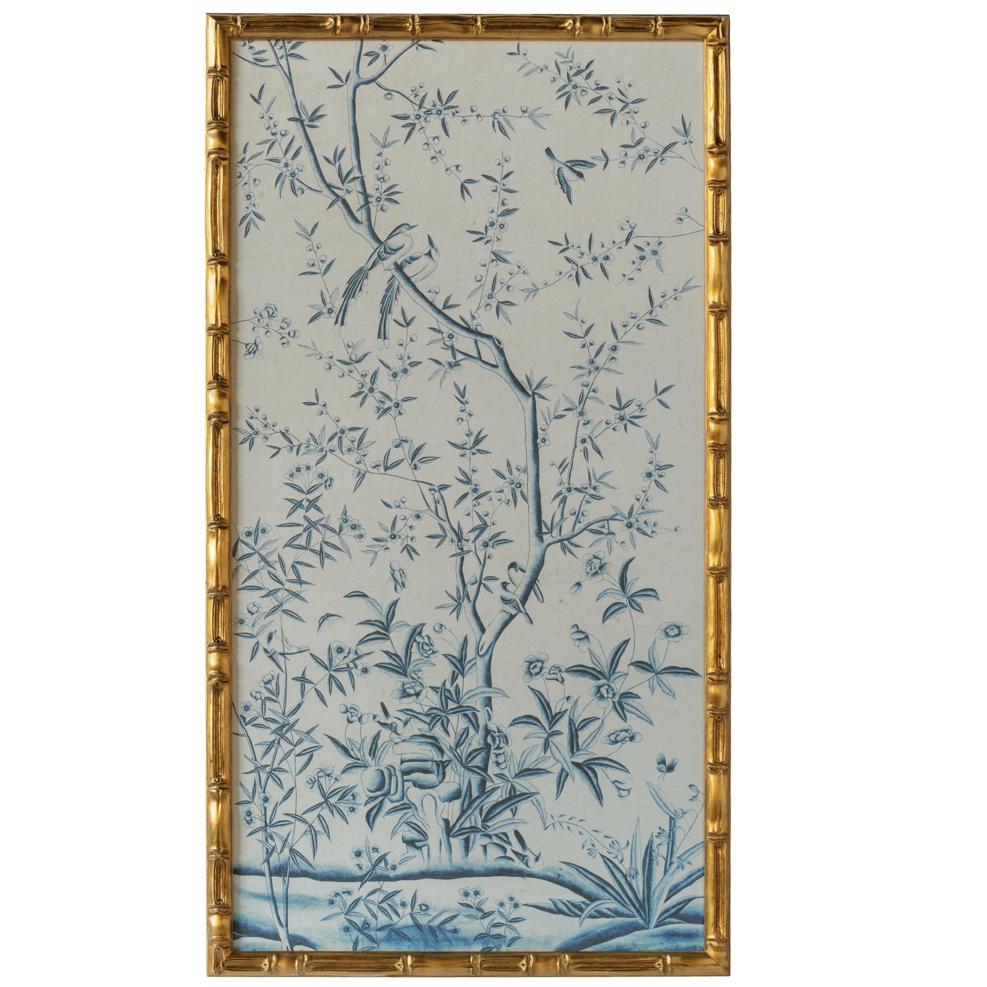 Hongfengtang Chinese Rice Paper Print China Flower And Bird Bamboo Frame 19.5 X 35.8 Inches (A)