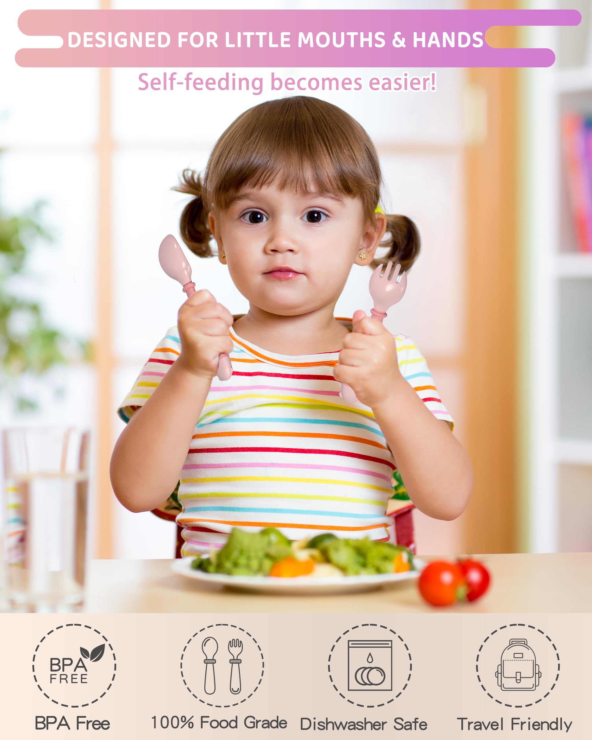 Deejoy Toddler Utensils with Travel Safe Case, Silicone Baby Spoons and Fork Set for Self Feeding, Toddlers Feeding Training Spo